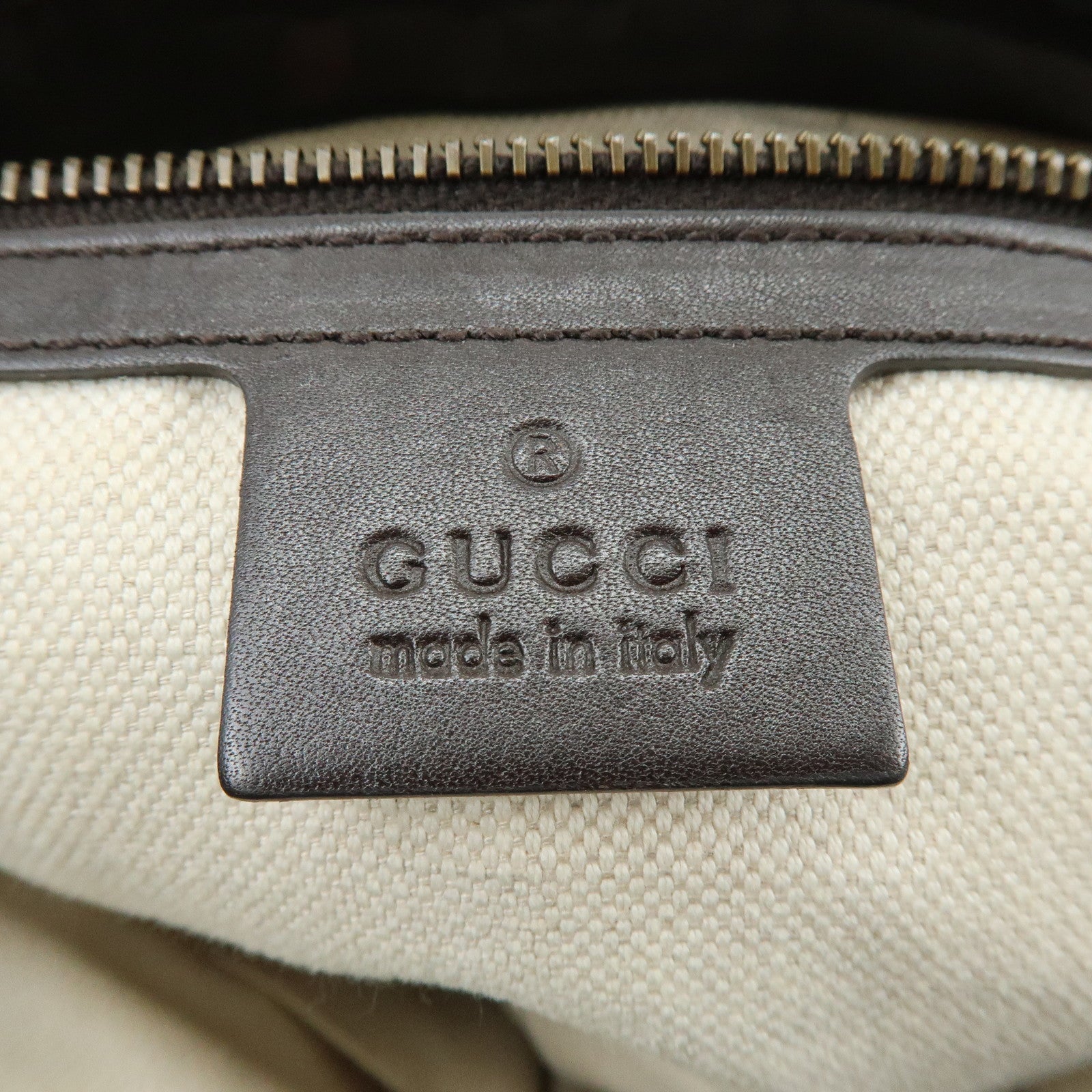GUCCI Interlocking G Canvas Leather Shoulder Bag Beige 282298