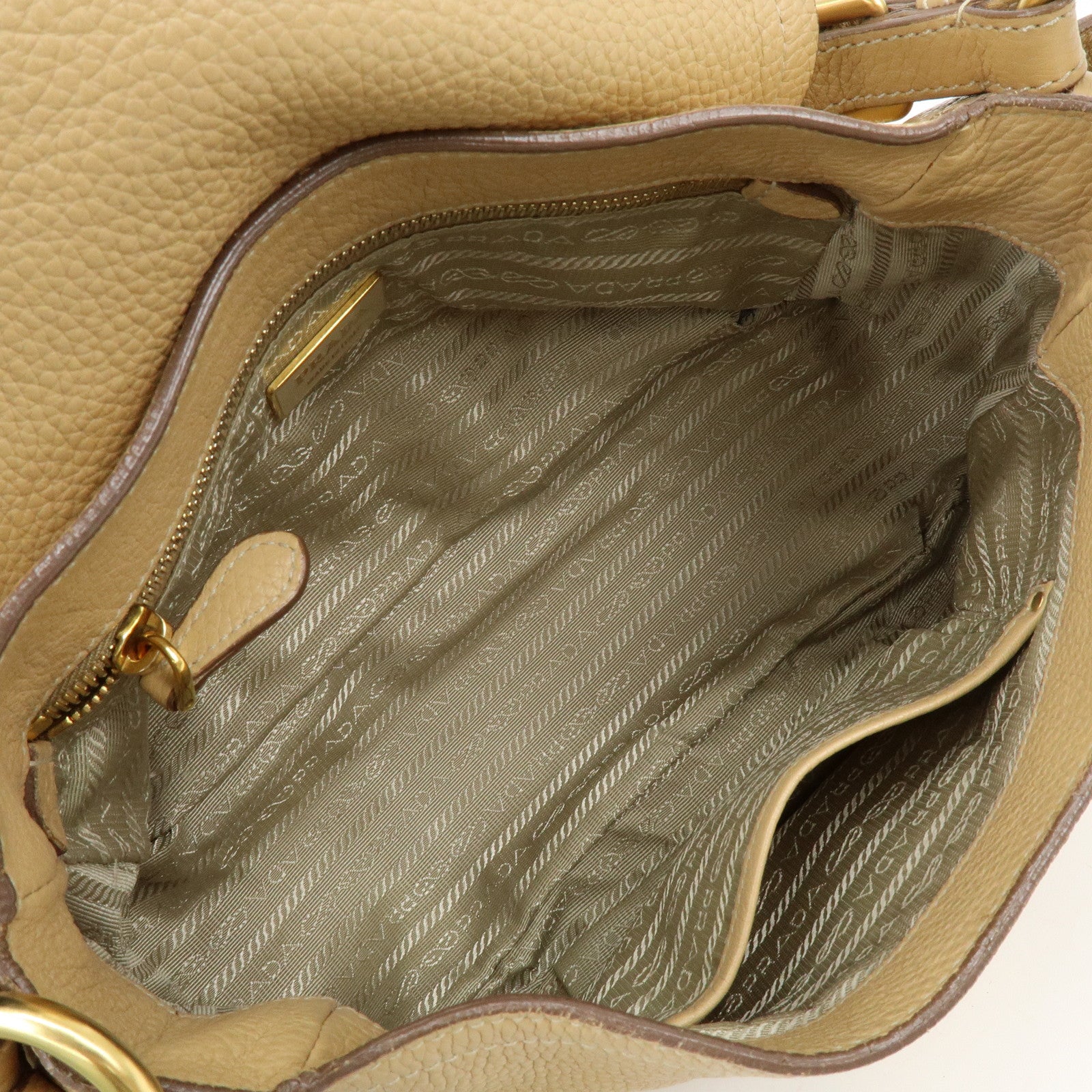 PRADA Logo Leather Shoulder Bag Hand Bag Light Brown BR3869
