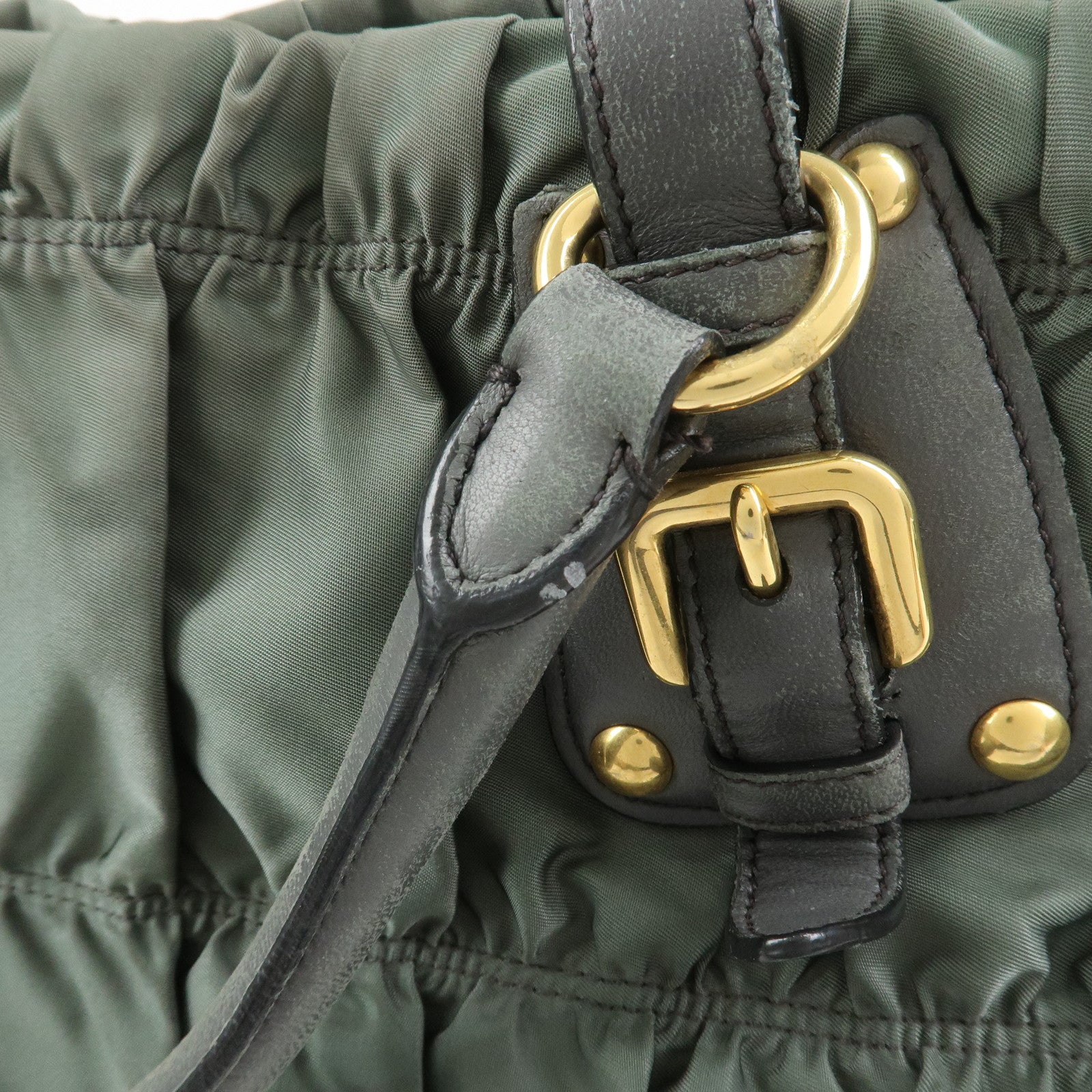 PRADA Triangle Logo Nylon Leather 2Way Bag Hand Bag Green 1BA336