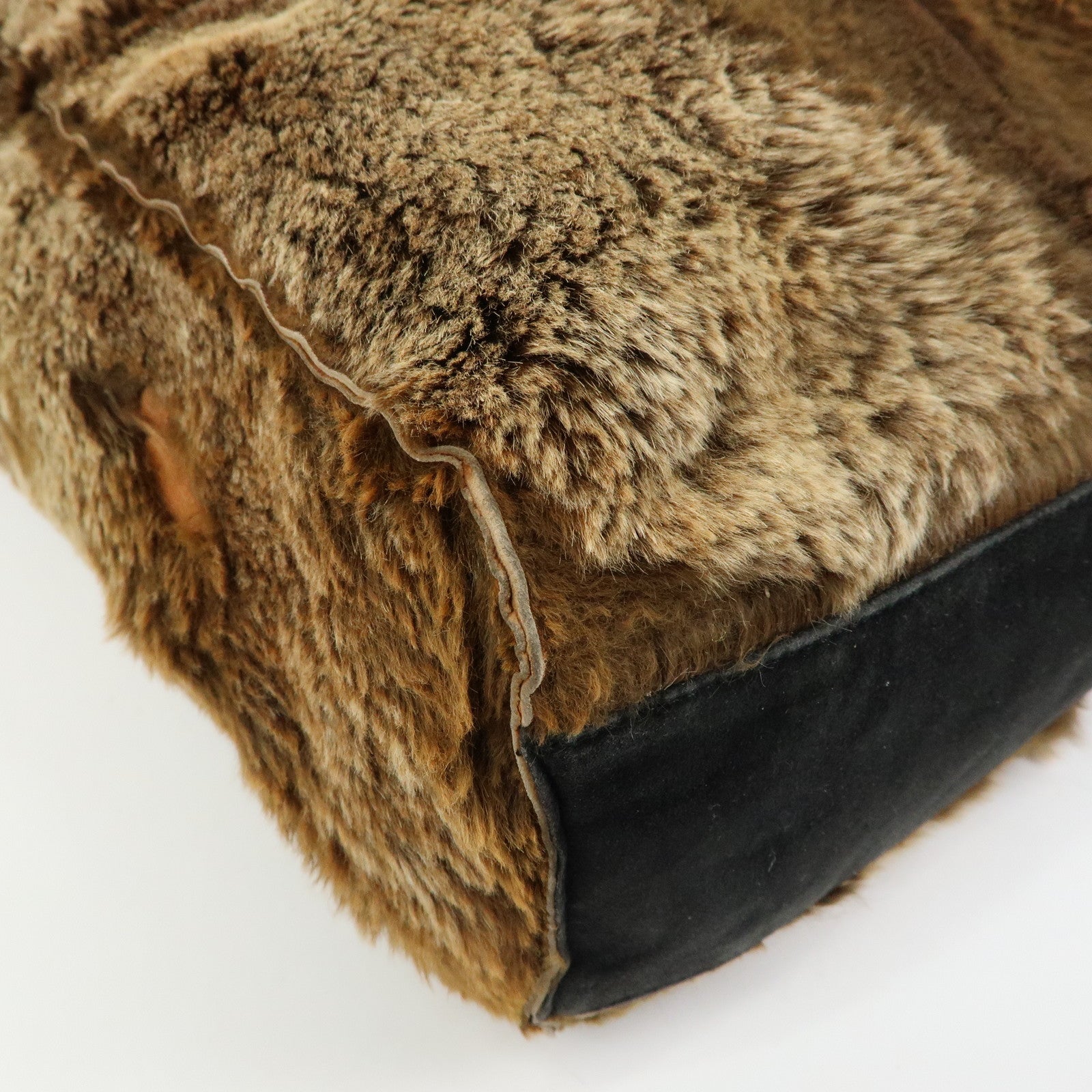 CHANEL COCO Mark Logo Fur Suede Tote Bag Hand Bag Brown