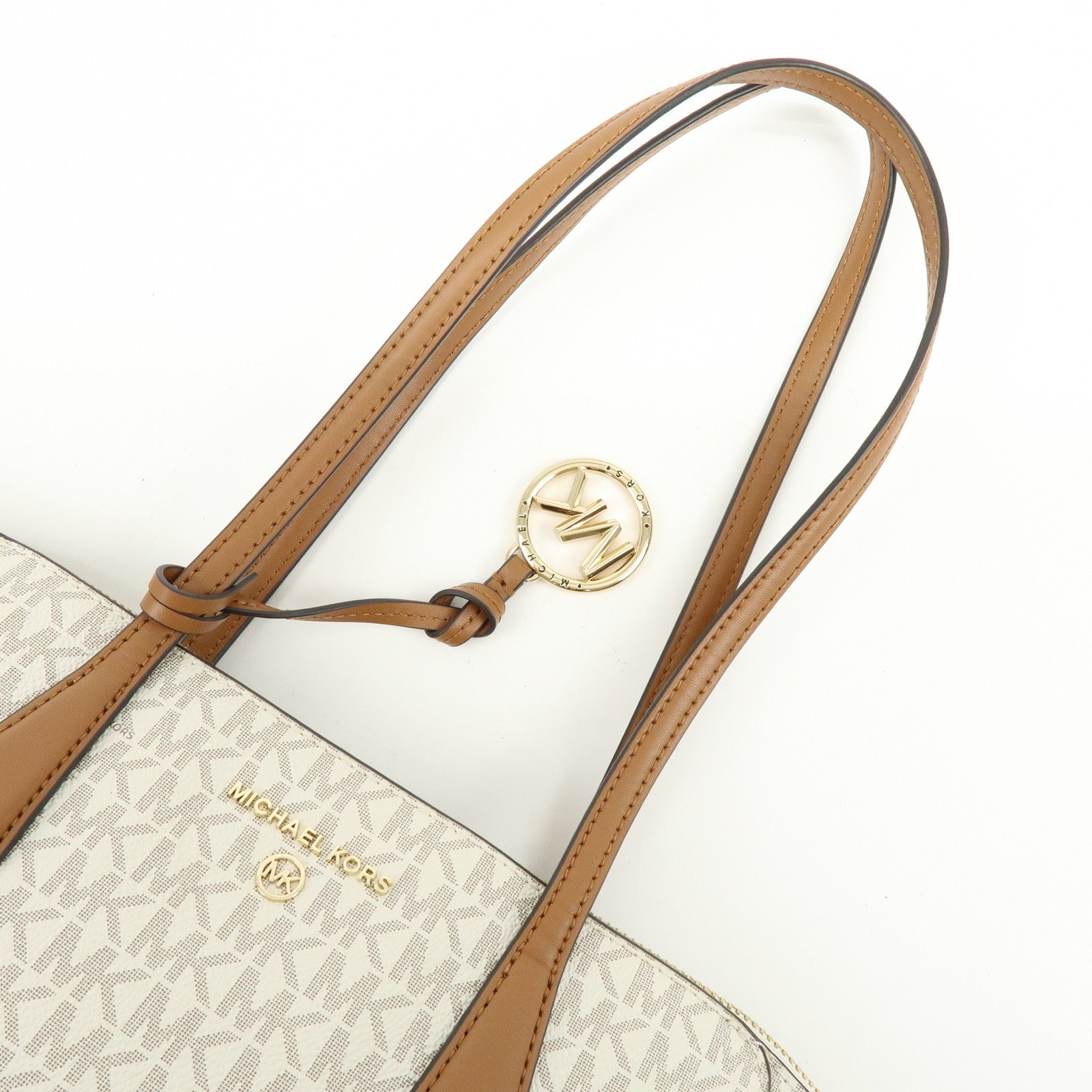 MICHAEL KORS MK Signature PVC Leather Shoulder Bag Ivory Brown