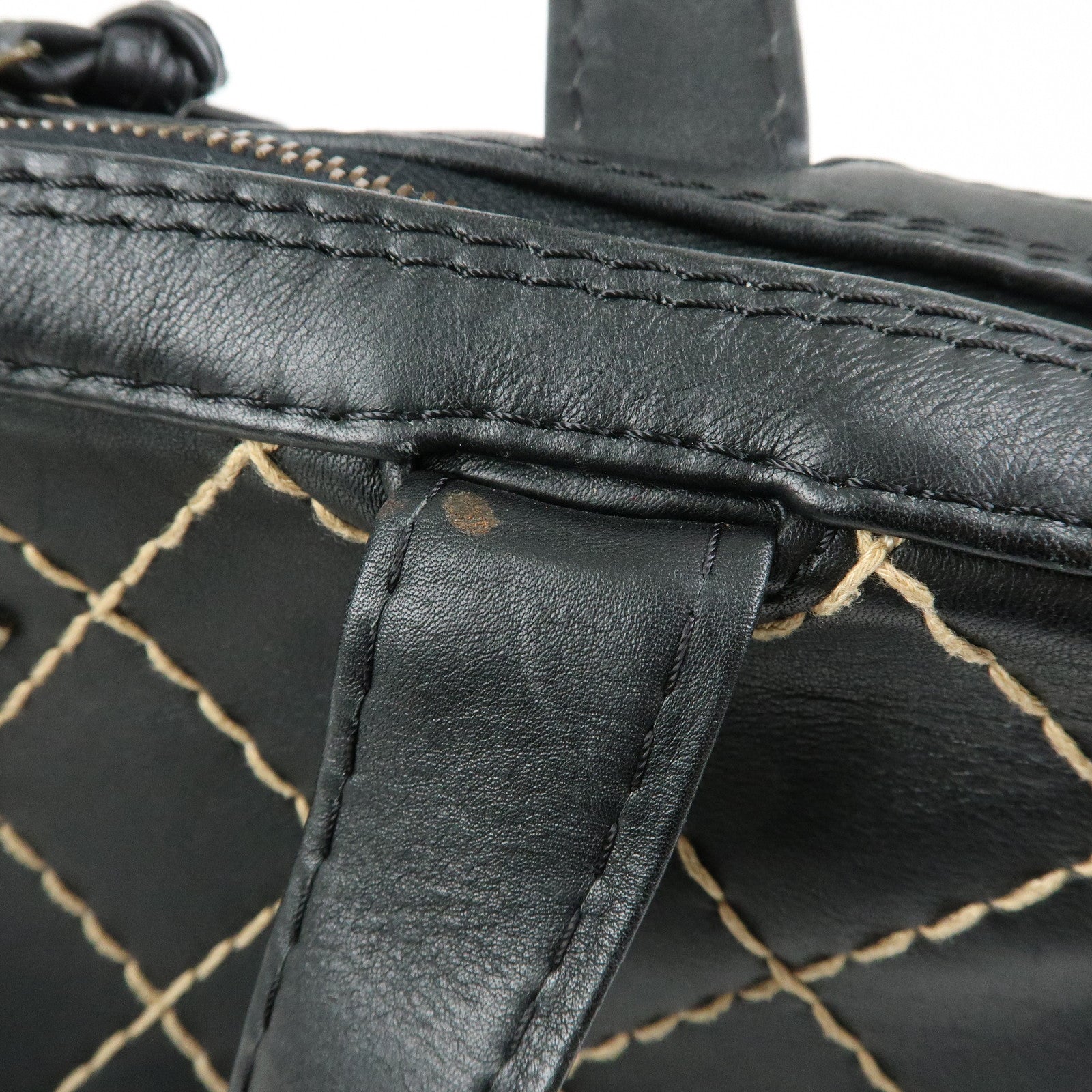 CHANEL Wild Stitch COCO Mark Leather Hand Bag Tote Bag Black A14693