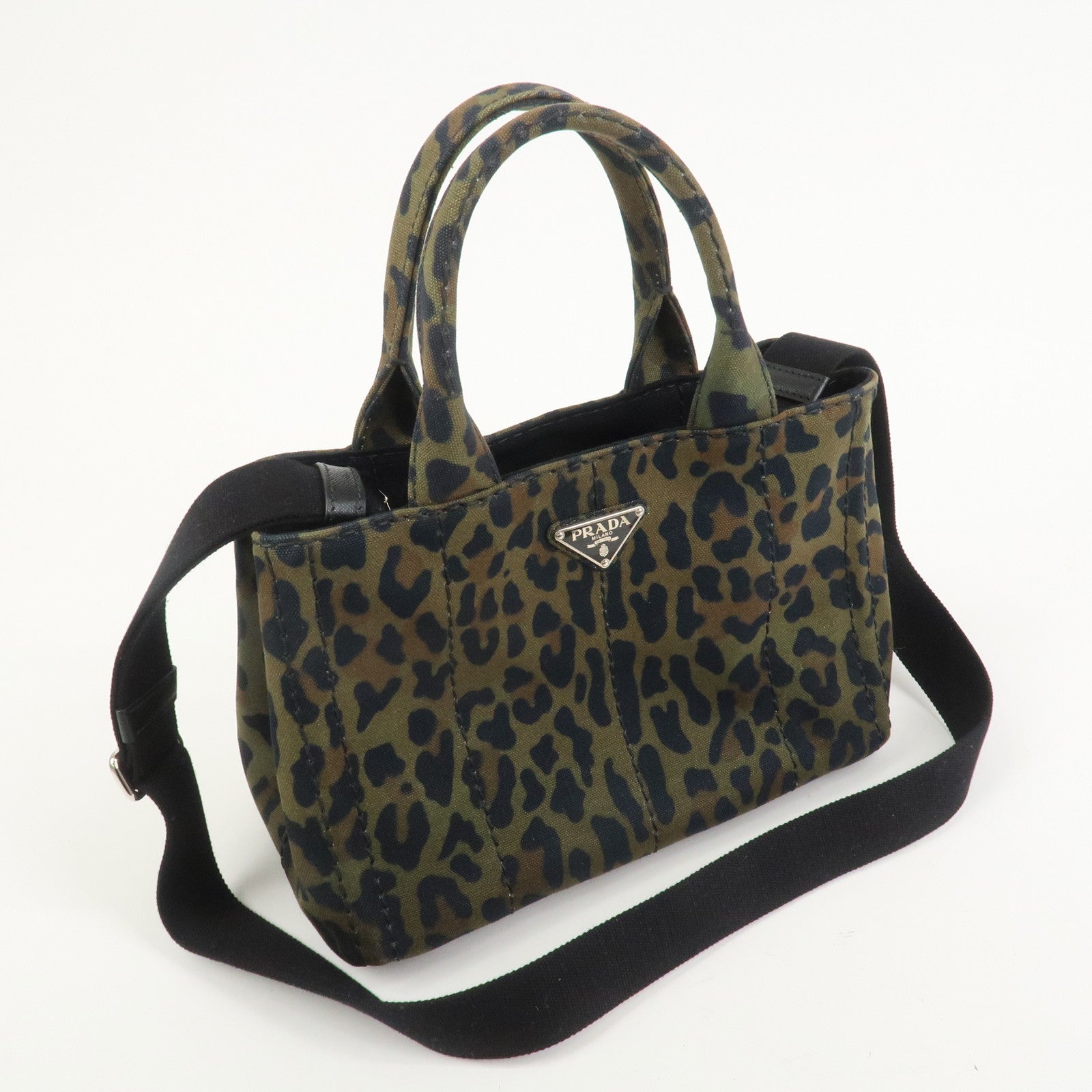 PRADA Triangle Logo Canapa Mini Canvas 2Way Bag Leopard 1BG439