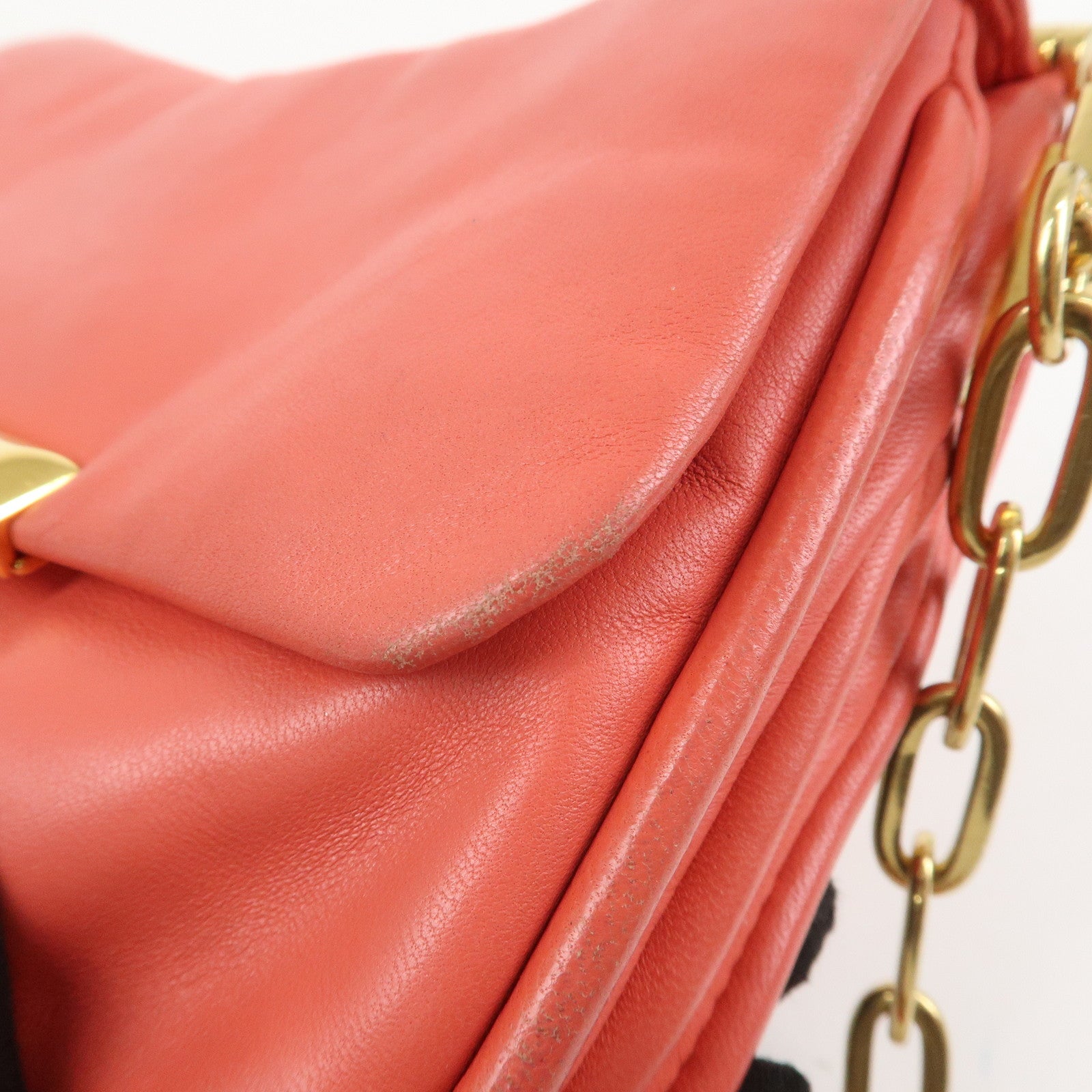 MIU MIU Nappa Leather Chain Shoulder Bag Crossbody Bag Coral