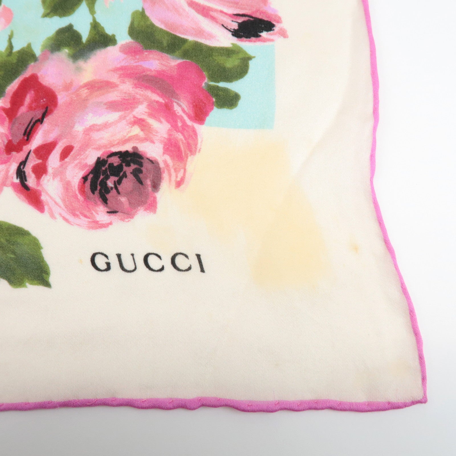GUCCI Silk 100% 64 ×192 Floral Honey Bee Print Scarf Blue