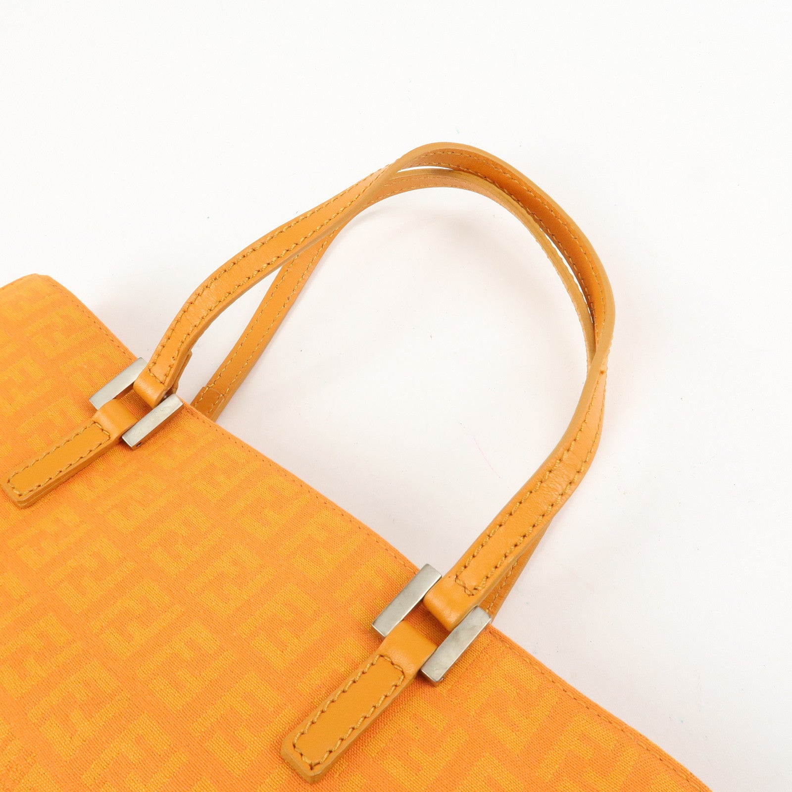 FENDI Zucchino Canvas Leather Hand Bag Tote Bag Orange 8BH072 Used