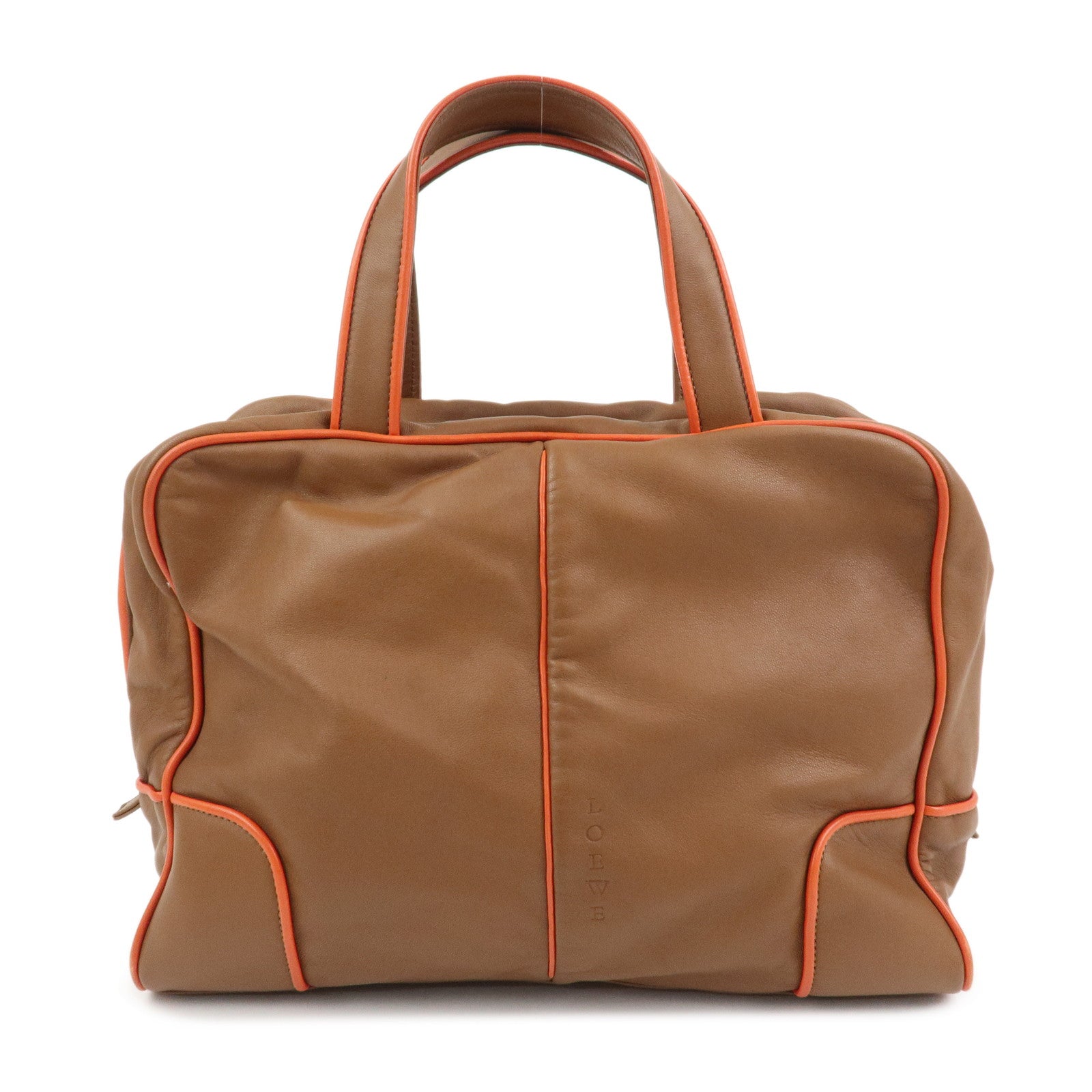 LOEWE Logo Nappa Leather Mini Hand Bag Boston Bag Brown