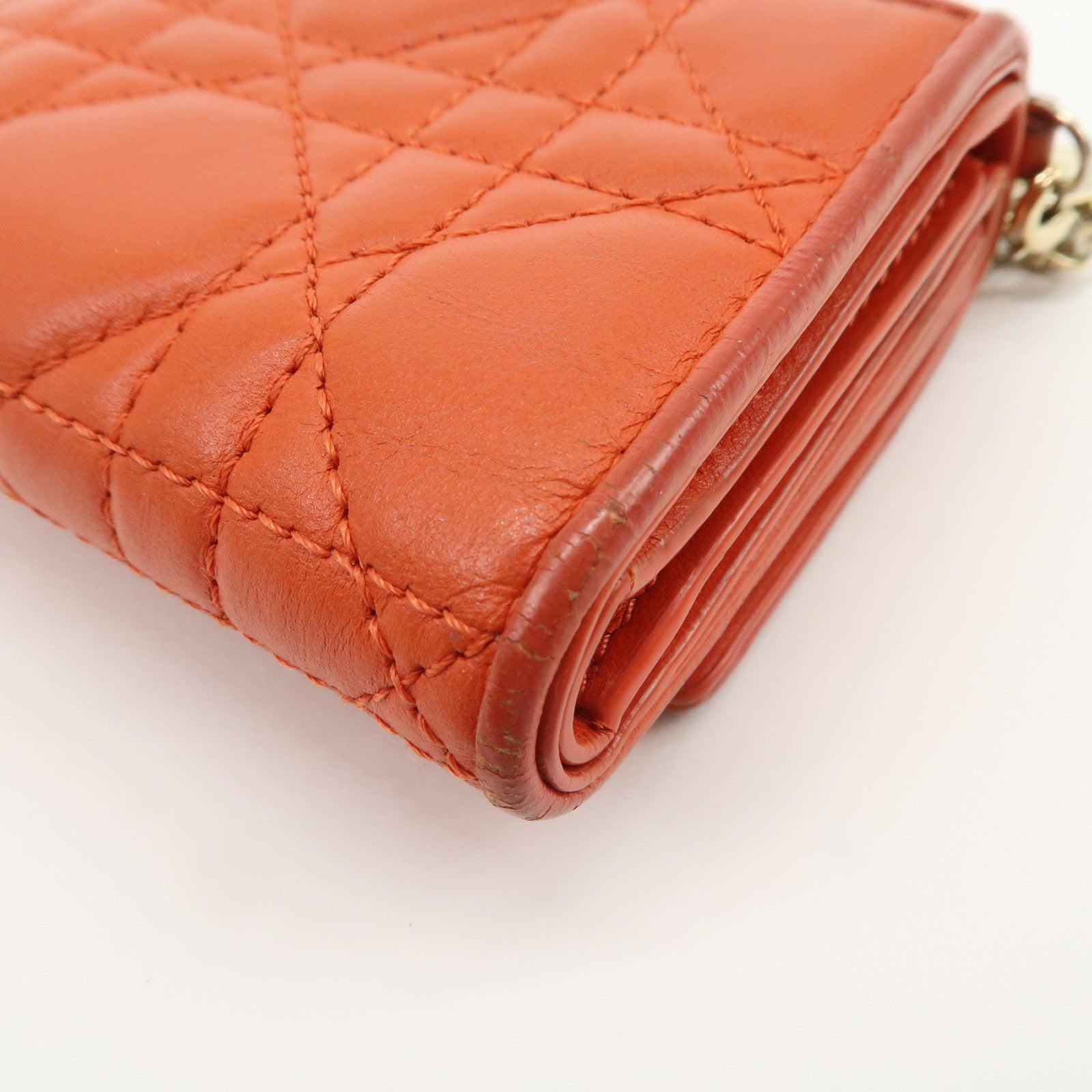 Christian Dior Lady Dior Cannage Leather Tri-fold Compact Wallet