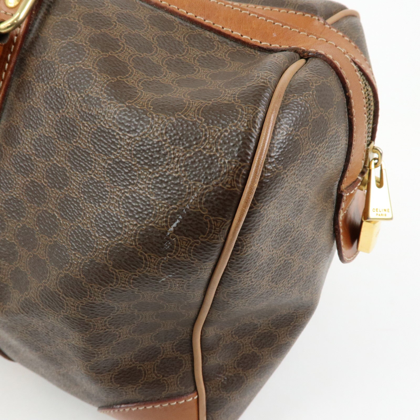 CELINE Macadam PVC Leather Boston Bag Hand Bag Brown