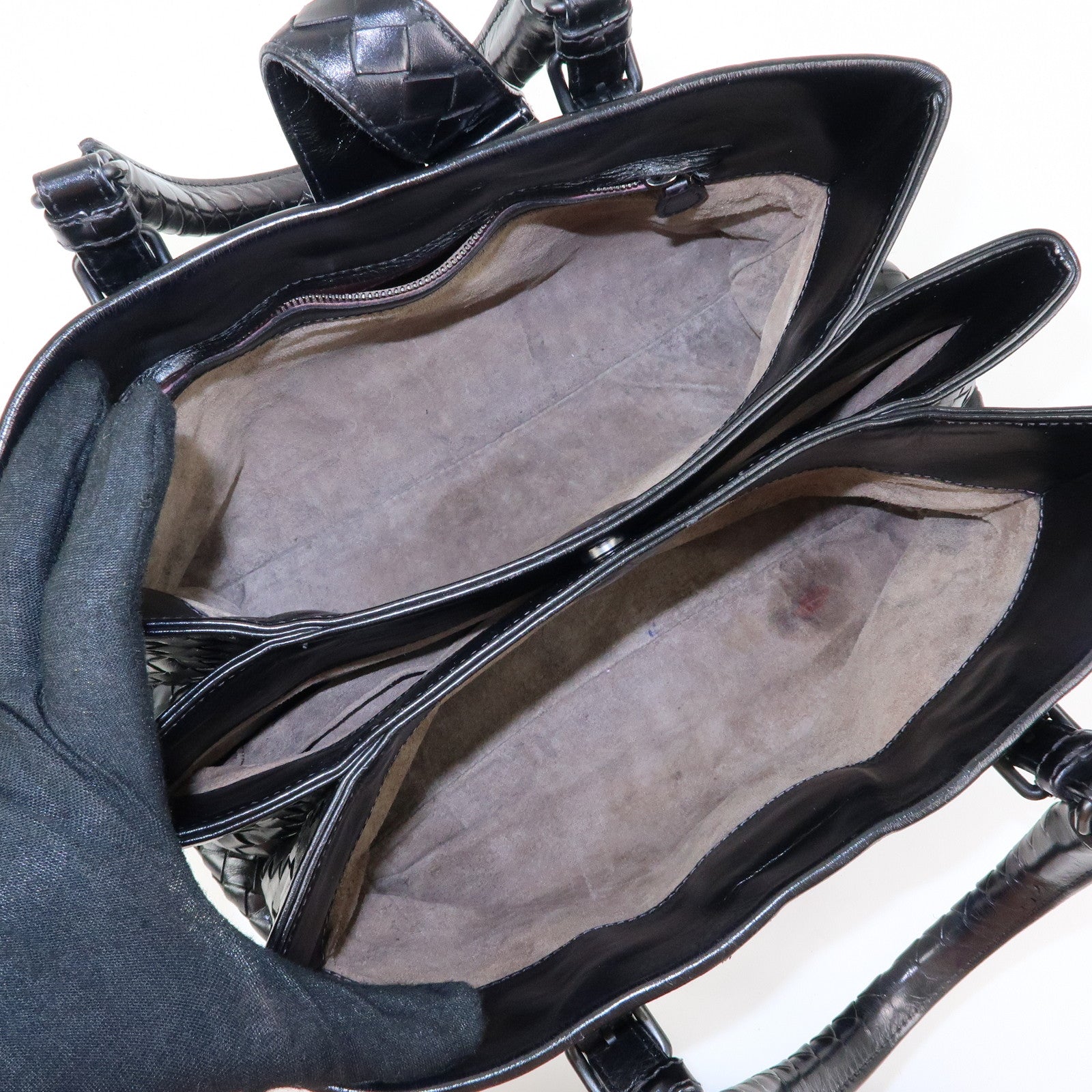 BOTTEGA VENETA Intrecciato Leather Hand Bag Roma Bag Black