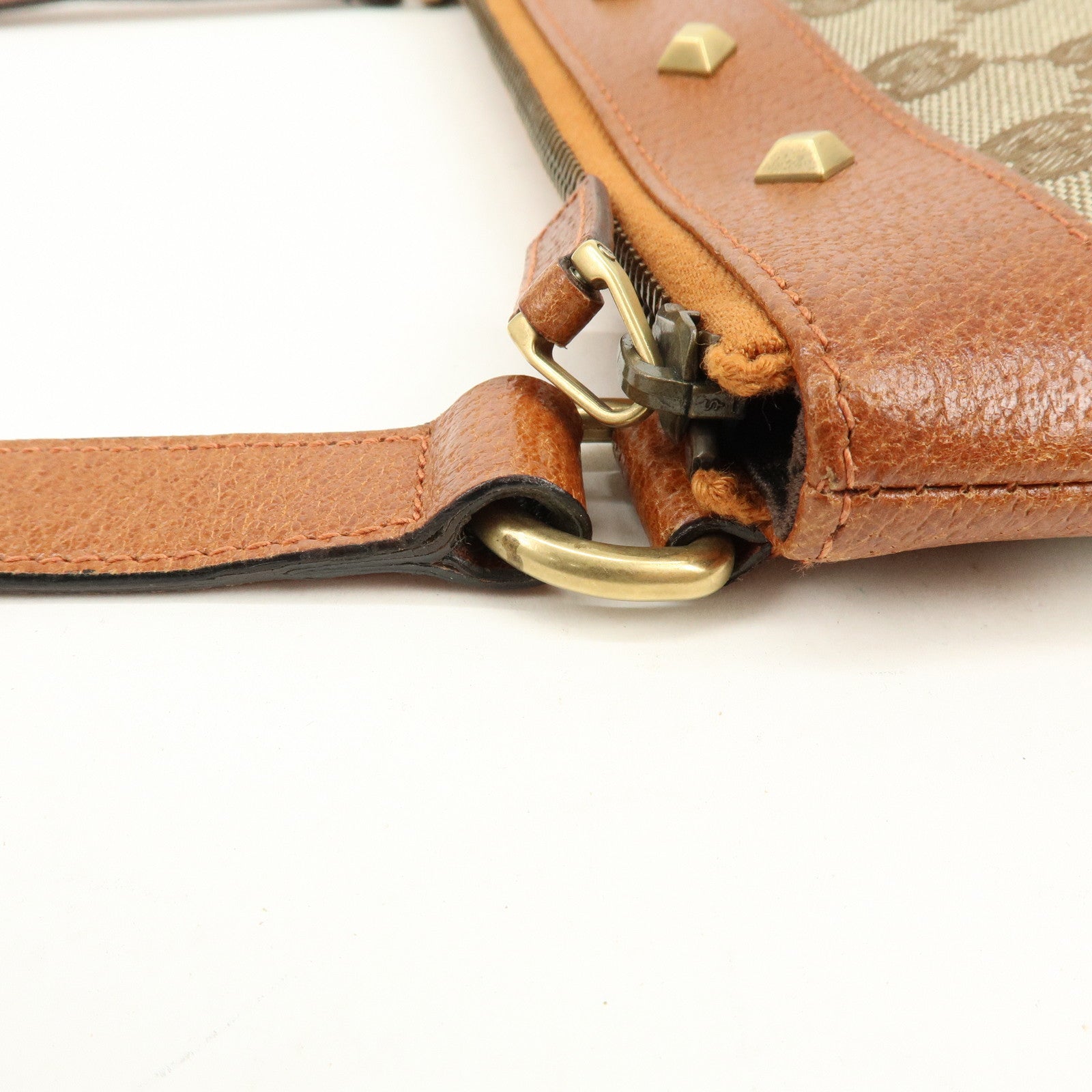 GUCCI GG Canvas Leather Shoulder Crossbody Bag Beige Brown 120893