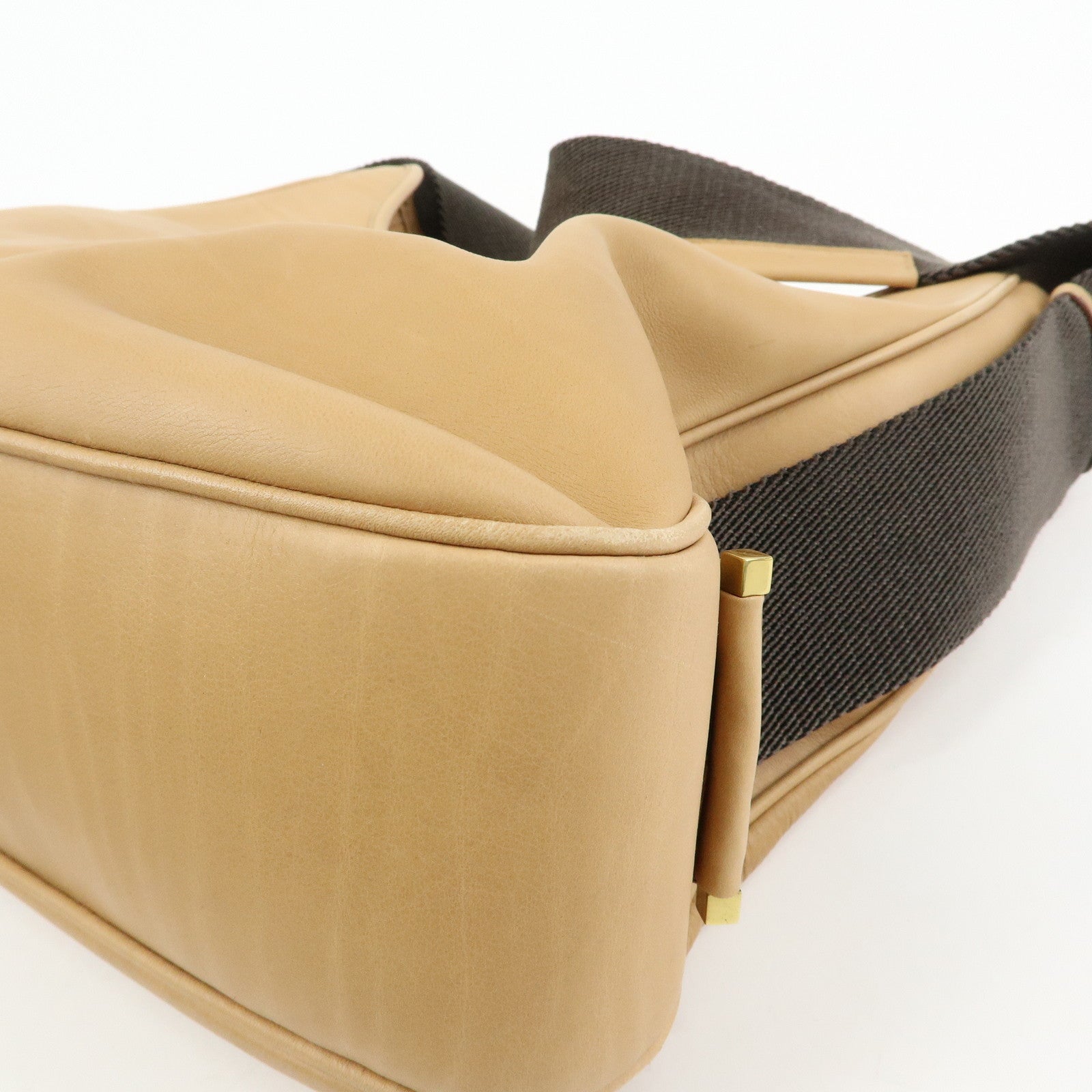 GUCCI Leather Canvas Shoulder Bag Hand Bag Beige Brown 92735