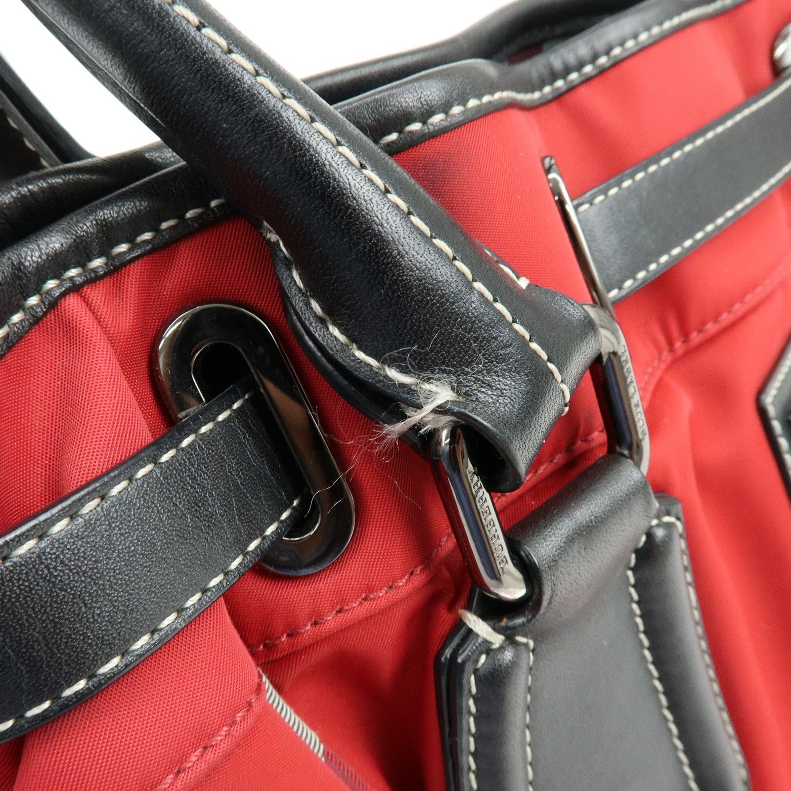 BURBERRY Blue Label Nova Plaid Nylon Leather Tote Bag Red Black