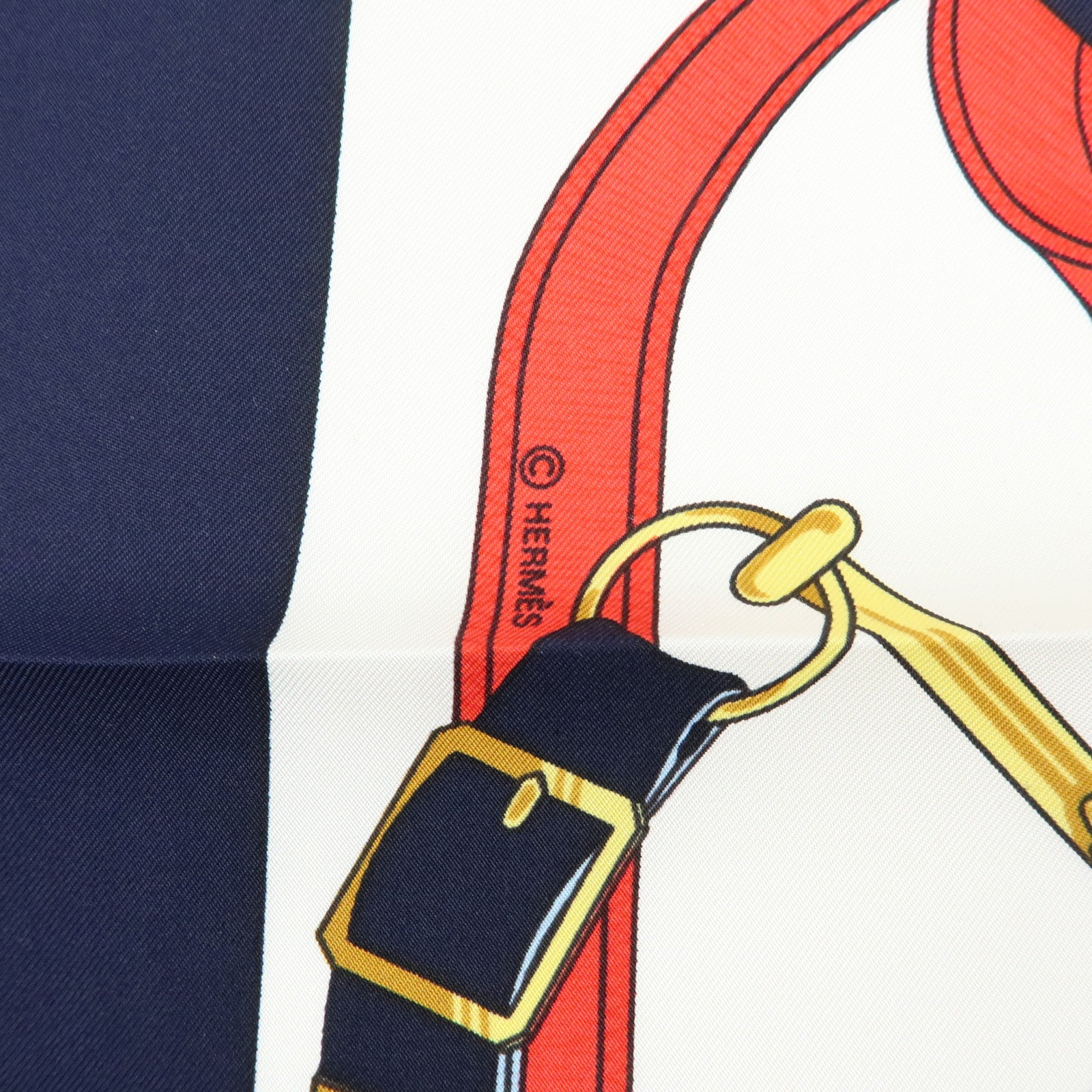 HERMES Carre 90 Silk 100% Scarf  Eperon d'or Navy White Yellow Red
