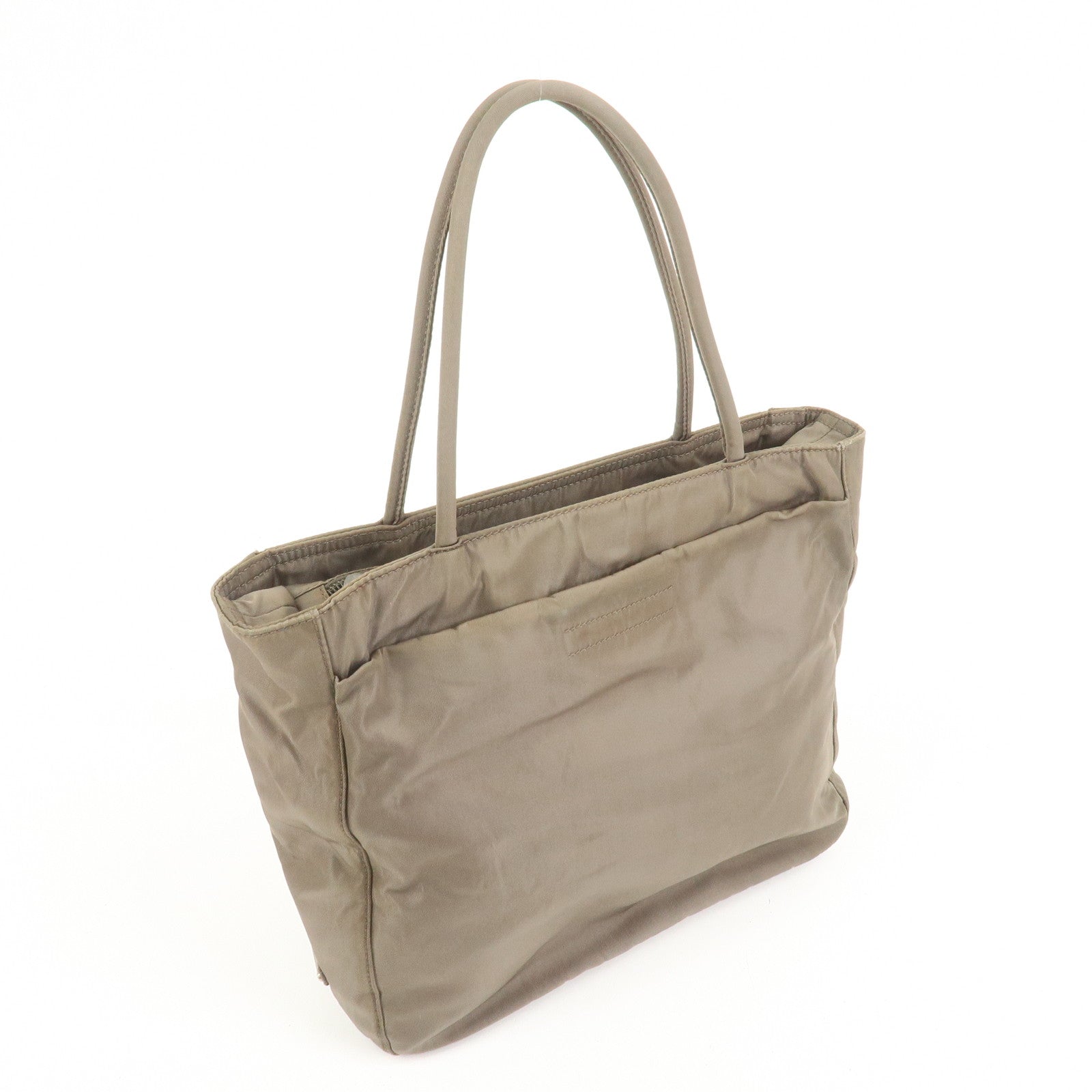 PRADA Triangle Logo Nylon Tote Bag Hand Bag Gray