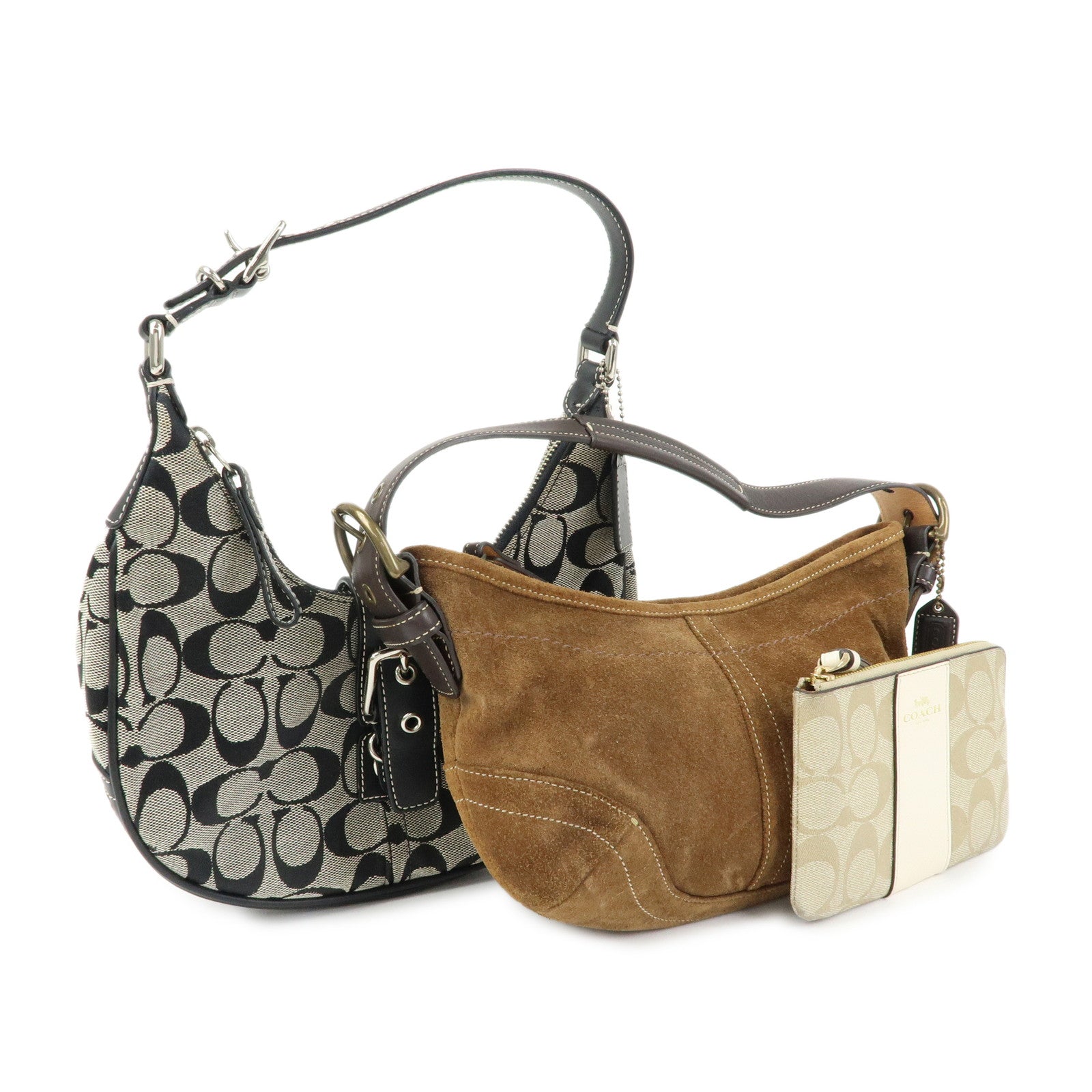 COACH Set of 3 Signature Canvas Suede PVC Shoulder Bag Pouch
