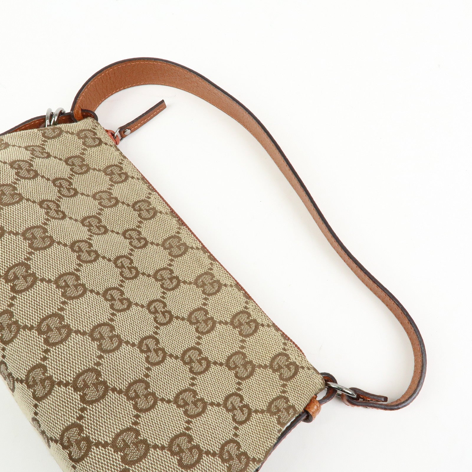 GUCCI GG Canvas Leather Mini Hand Bag Pouch Beige Brown 103399