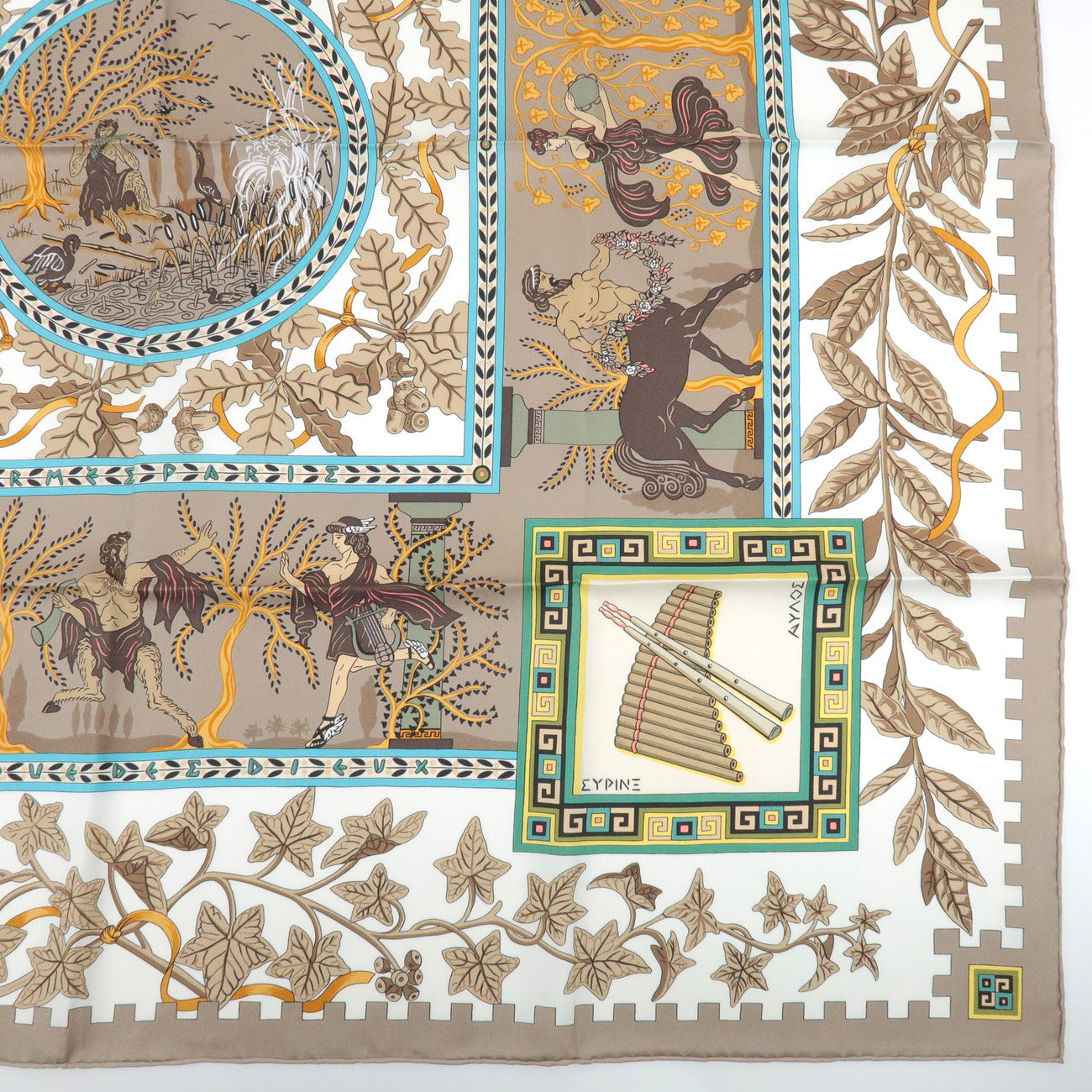 HERMES Carre 90 Silk 100% Scarf MUSIQUE DES DIEUX Brown Blue