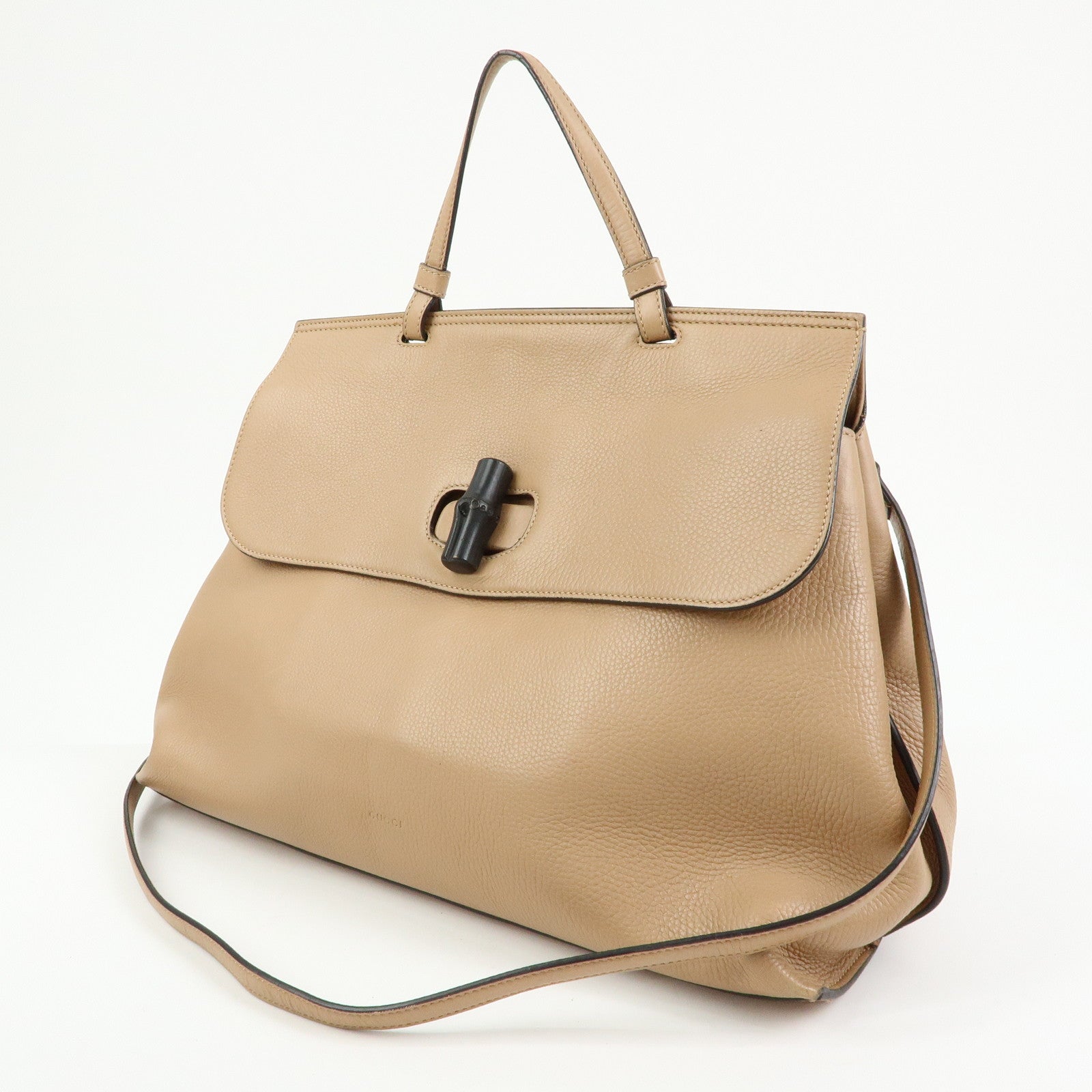 GUCCI Bamboo Daily Leather 2Way Bag Hand Shoulder Bag Beige 370830