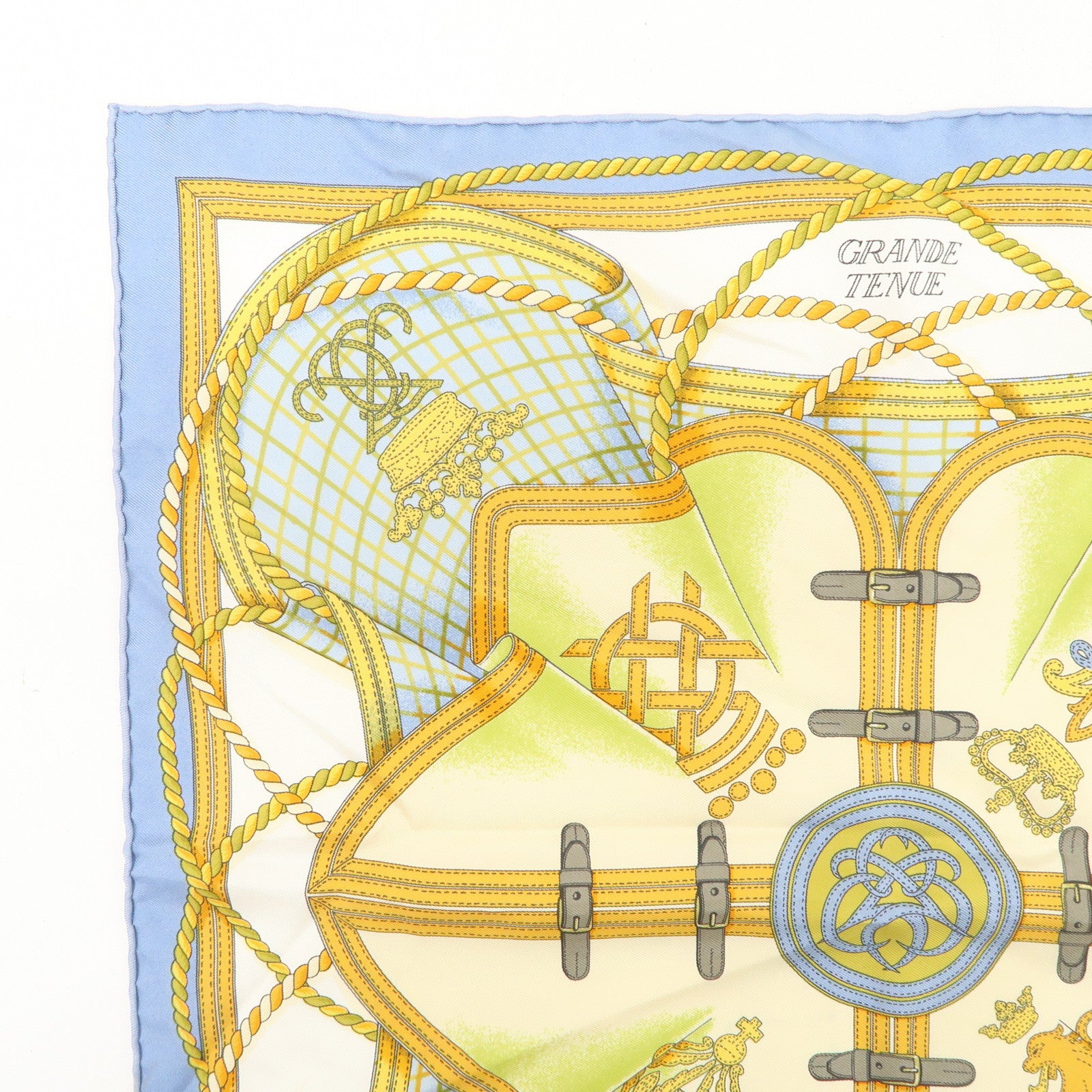 HERMES Carre 40 Silk 100% Scarf GRANDE TENU Blue Yellow