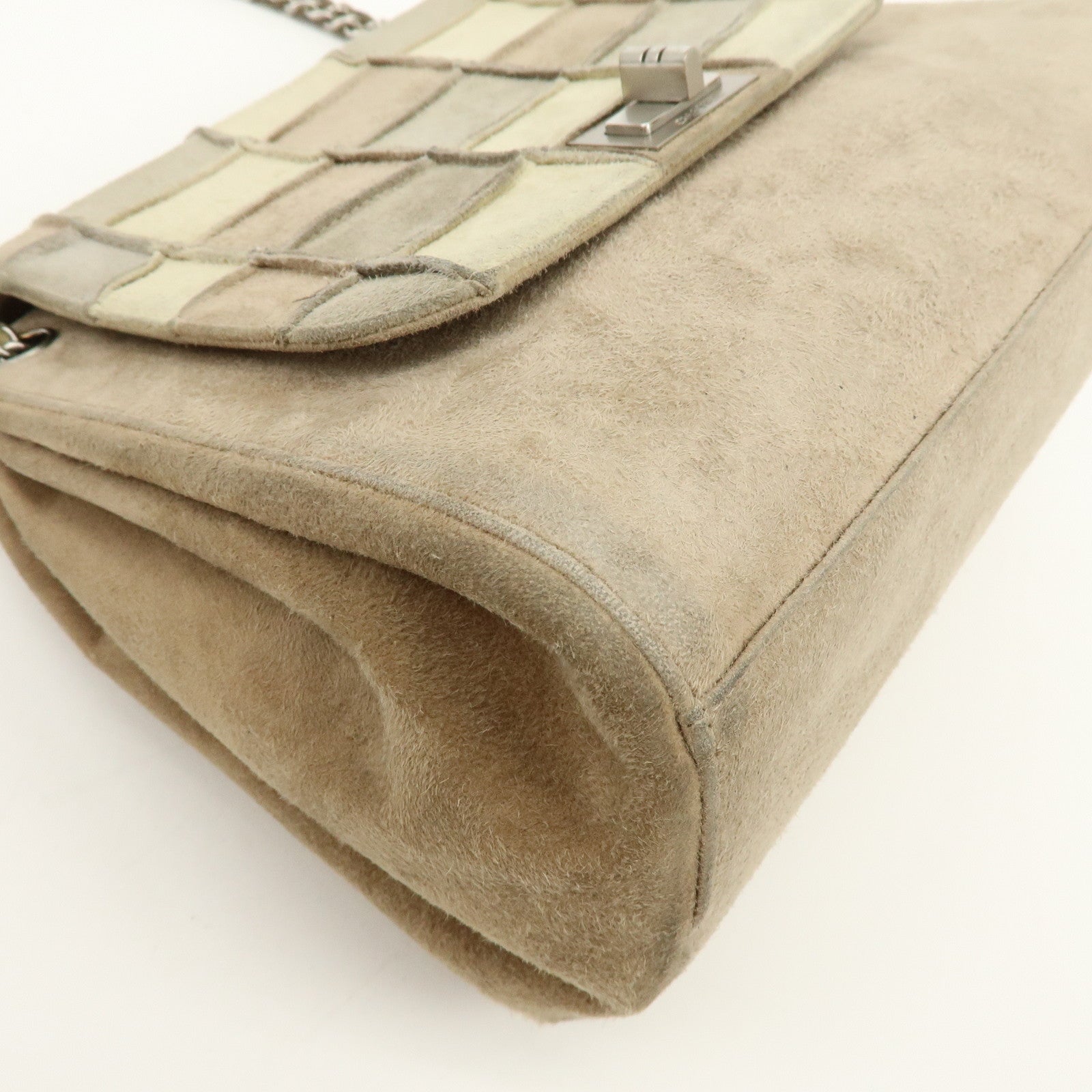 CHANEL Chocolate Bar Chanel 2.55 Suede Chain Shoulder Bag Beige