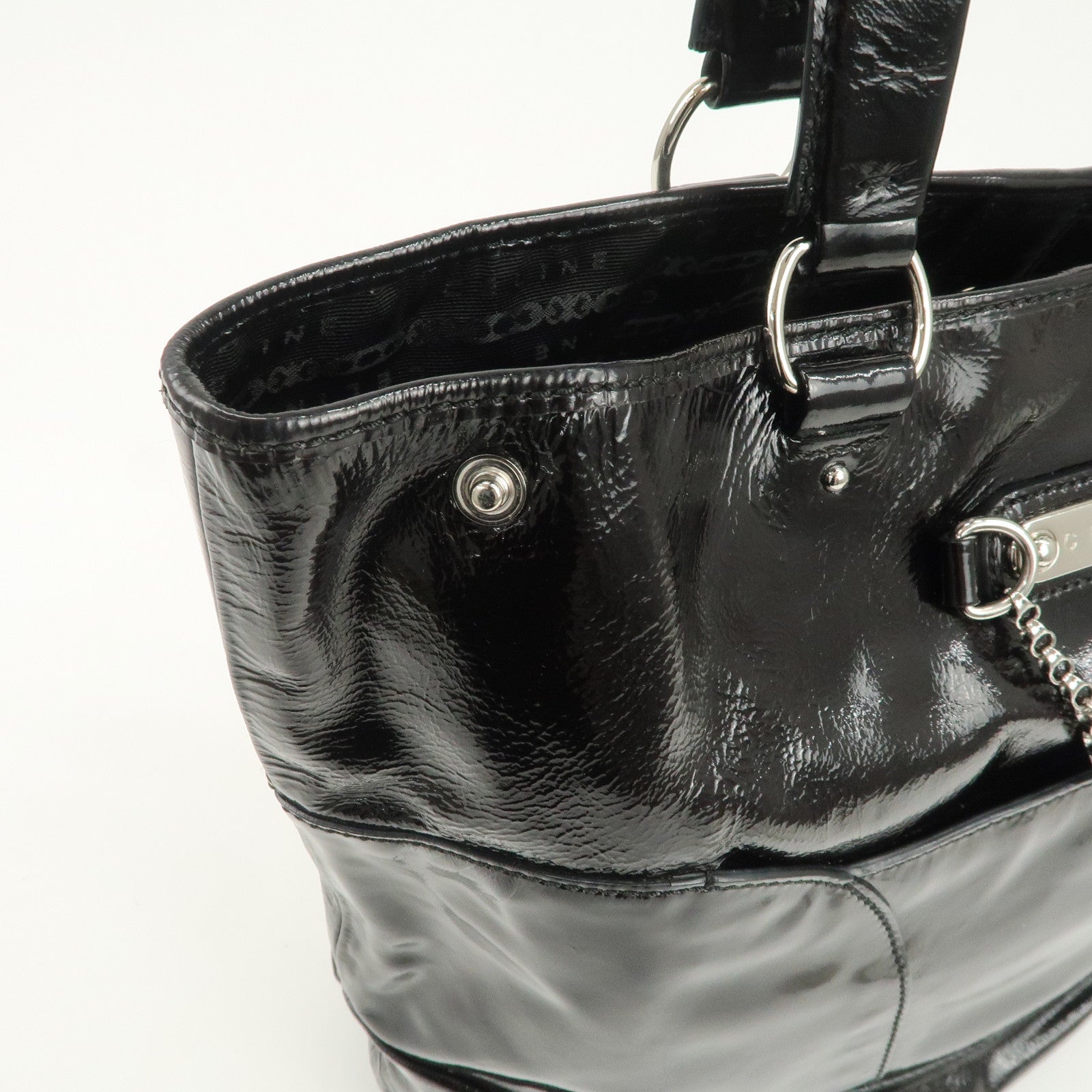 CELINE Logo Patent Leather Tote Bag Hand Bag Shoulder Bag Black