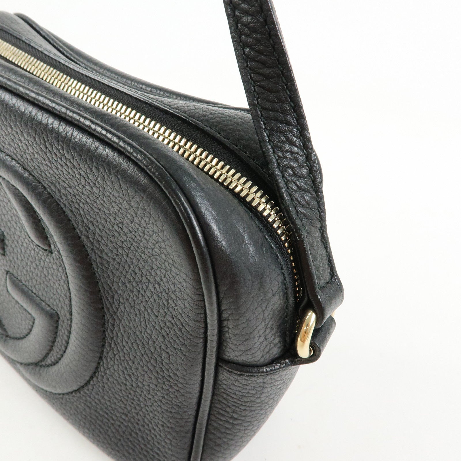 GUCCI SOHO Interlocking G Leather Shoulder Bag Black 308364