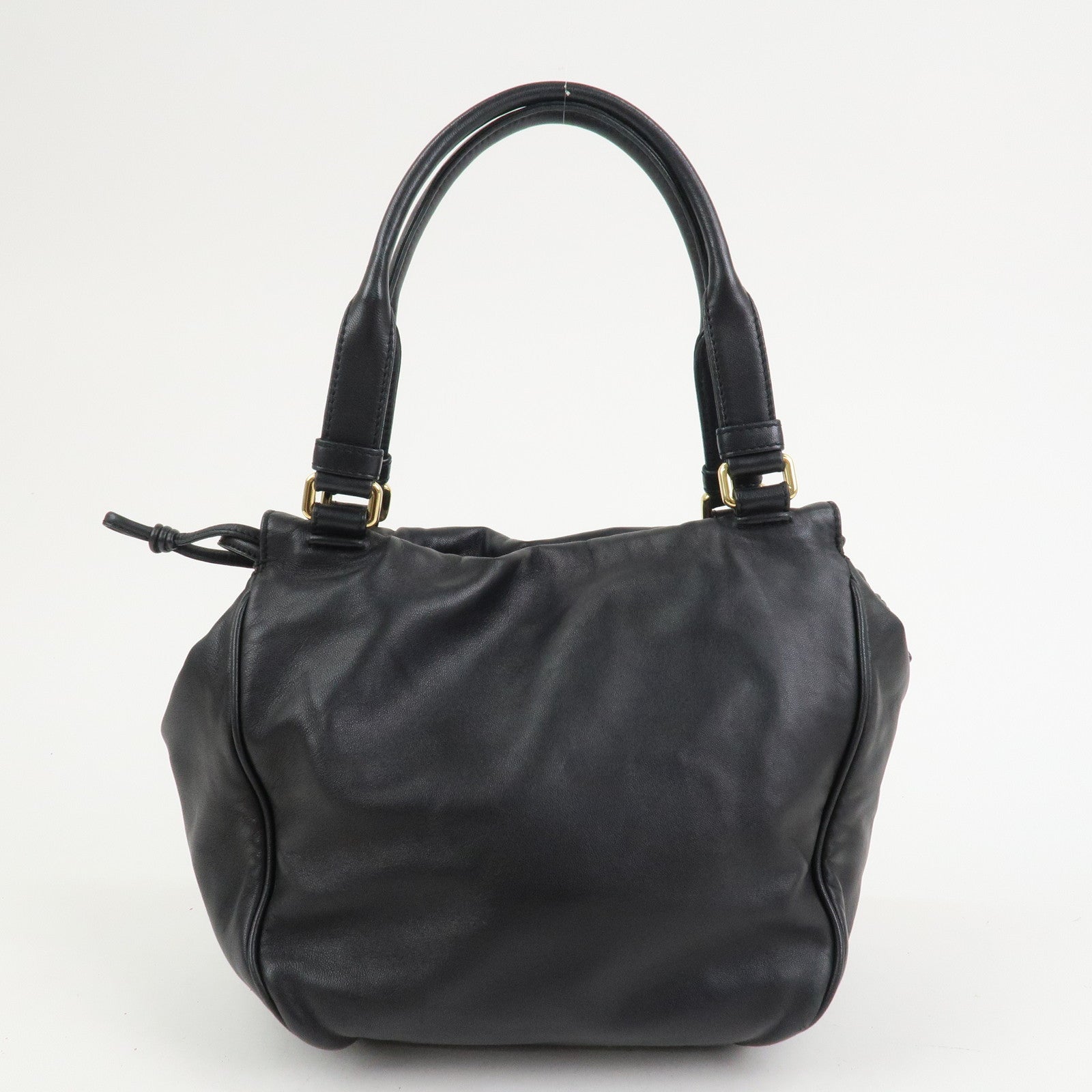 LOEWE Anagram Nappa Leather Hand Bag Drawstring Bag Black