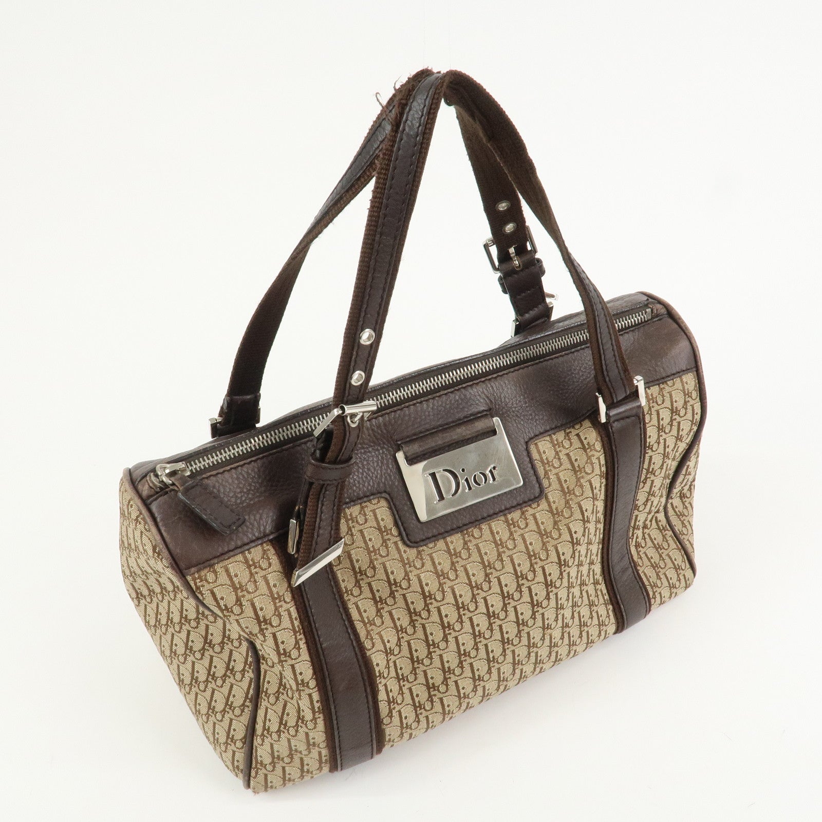 Christian Dior Trotter Street Chic Canvas Leather Boston Bag Beige