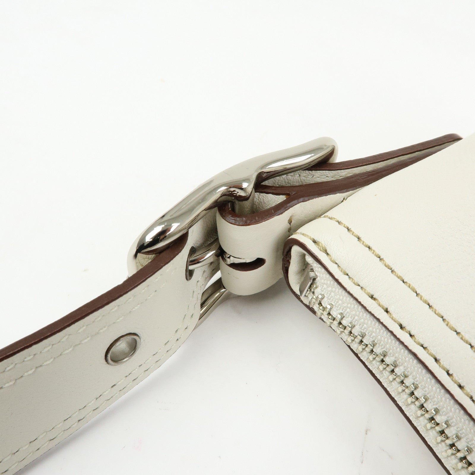 COACH Leather Hand Bag Shoulder Bag Pouch Charm White