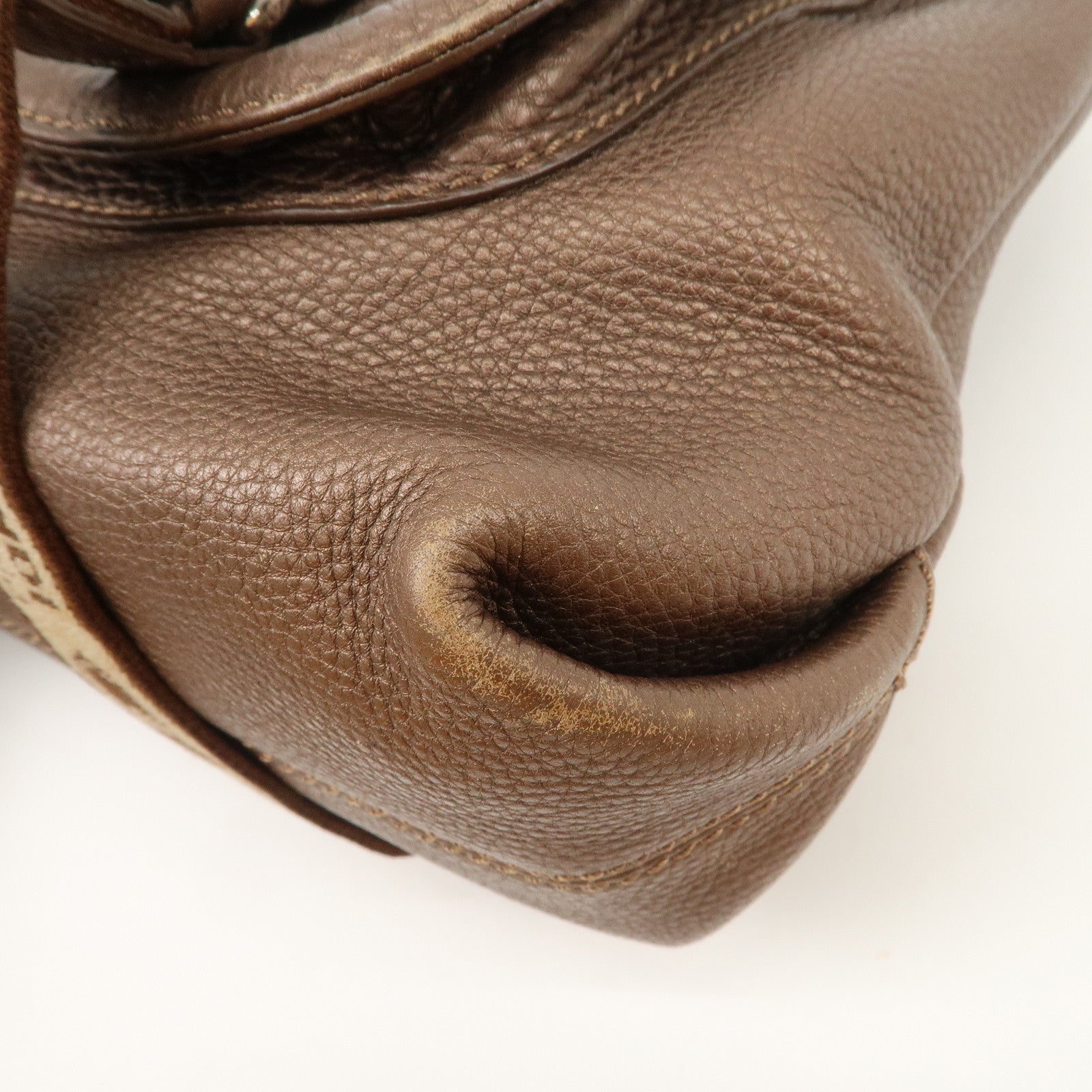 FENDI Seleria Leather Hand Bag Brown 8BN170