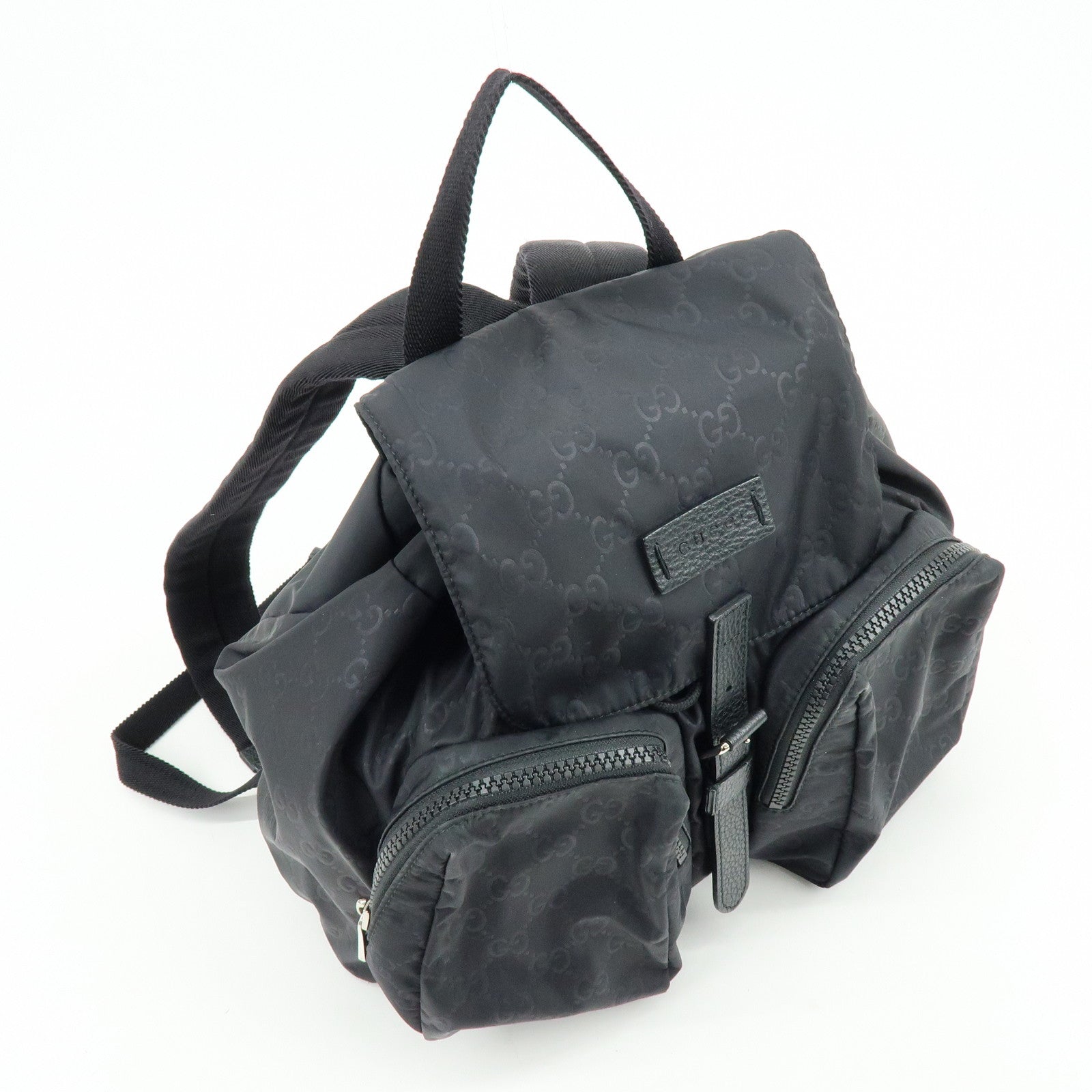 GUCCI GG Nylon Leather Backpack Ruck Sack Black 406361