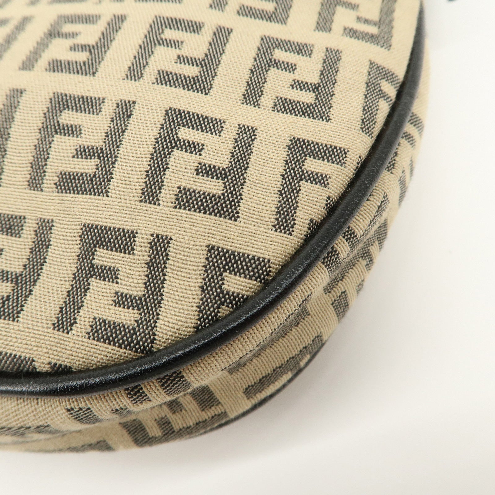 FENDI Zucchino Canvas Leather Shoulder Bag Beige Black 8BR312