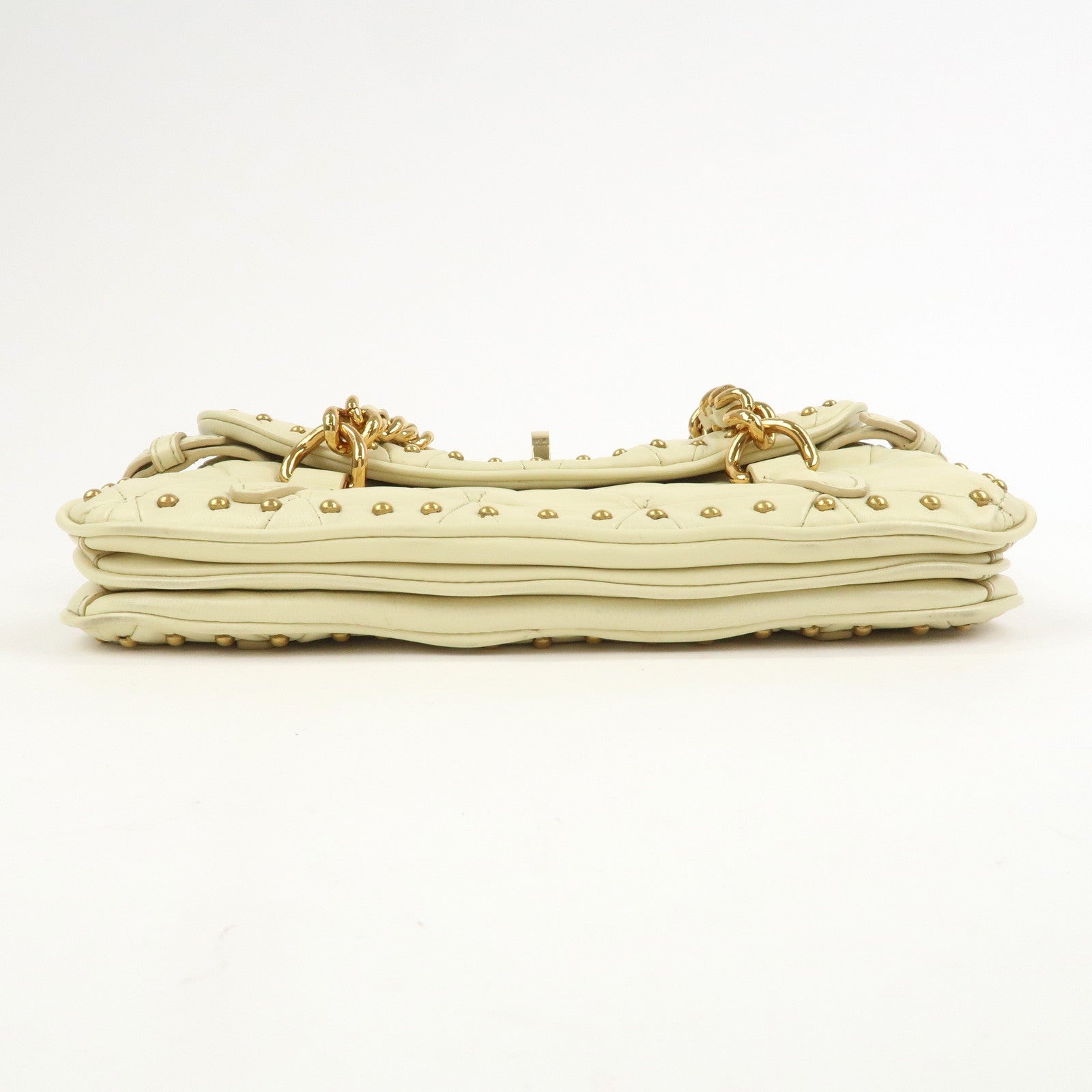 MIU MIU Logo Leather Shoulder Bag Hand Bag Cream