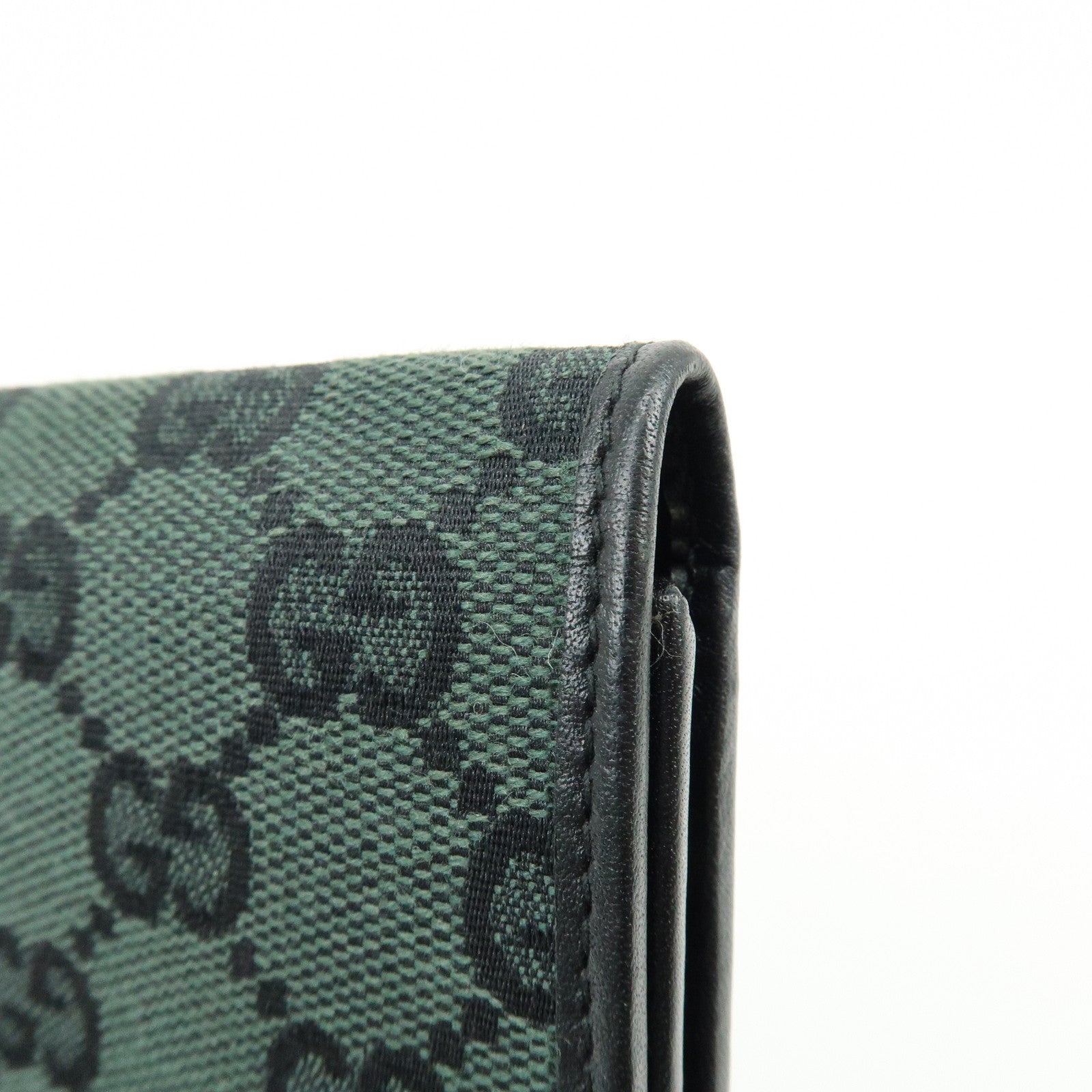 GUCCI GG Canvas Leather Long Wallet Green Black 257303
