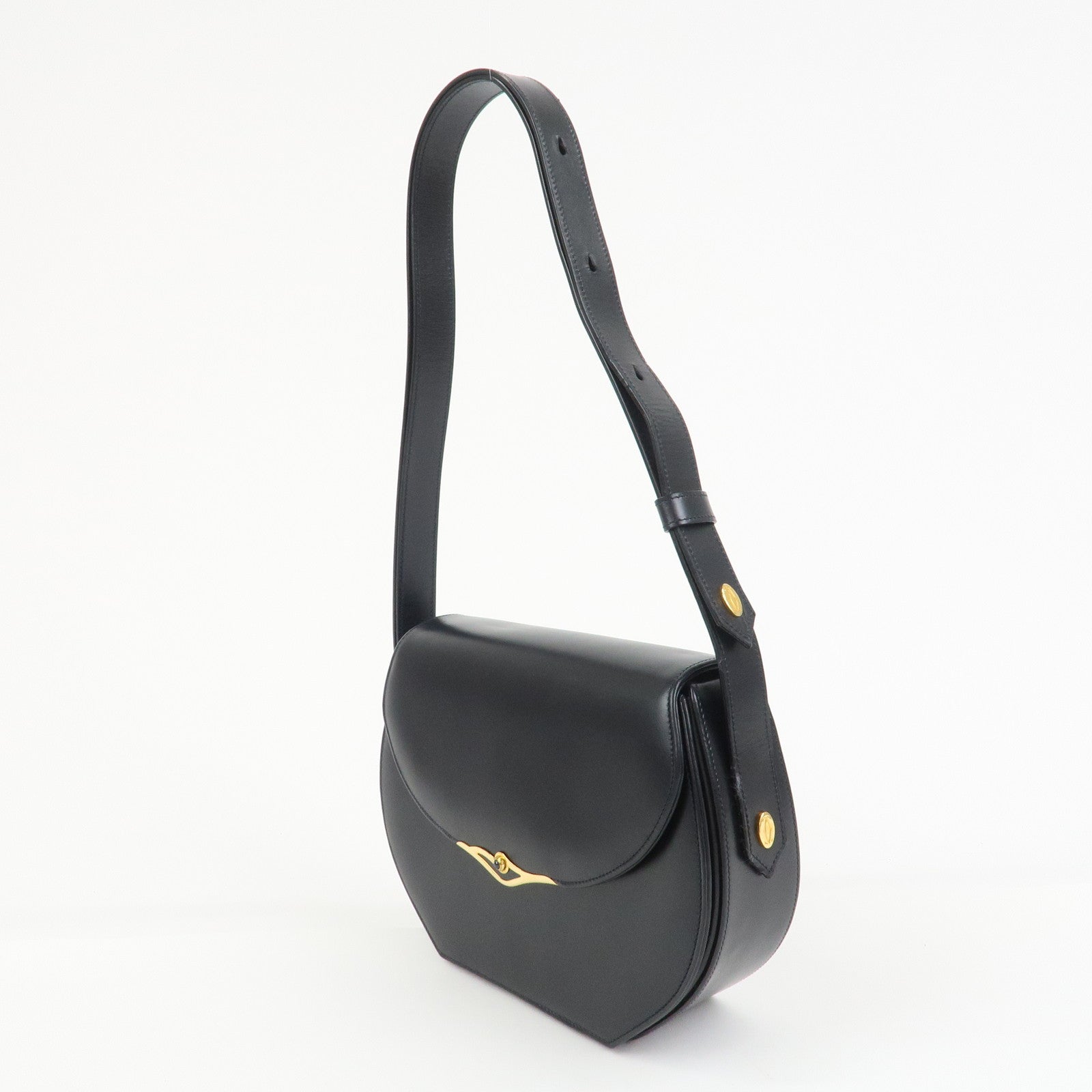 Cartier Sapphire Line Leather Sapphire Shoulder Bag Hand Bag Black