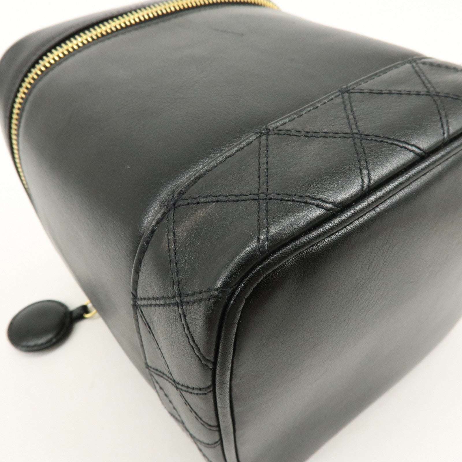 CHANEL Bicolore Lamb Skin Vanity Bag Hand Bag Black A01619