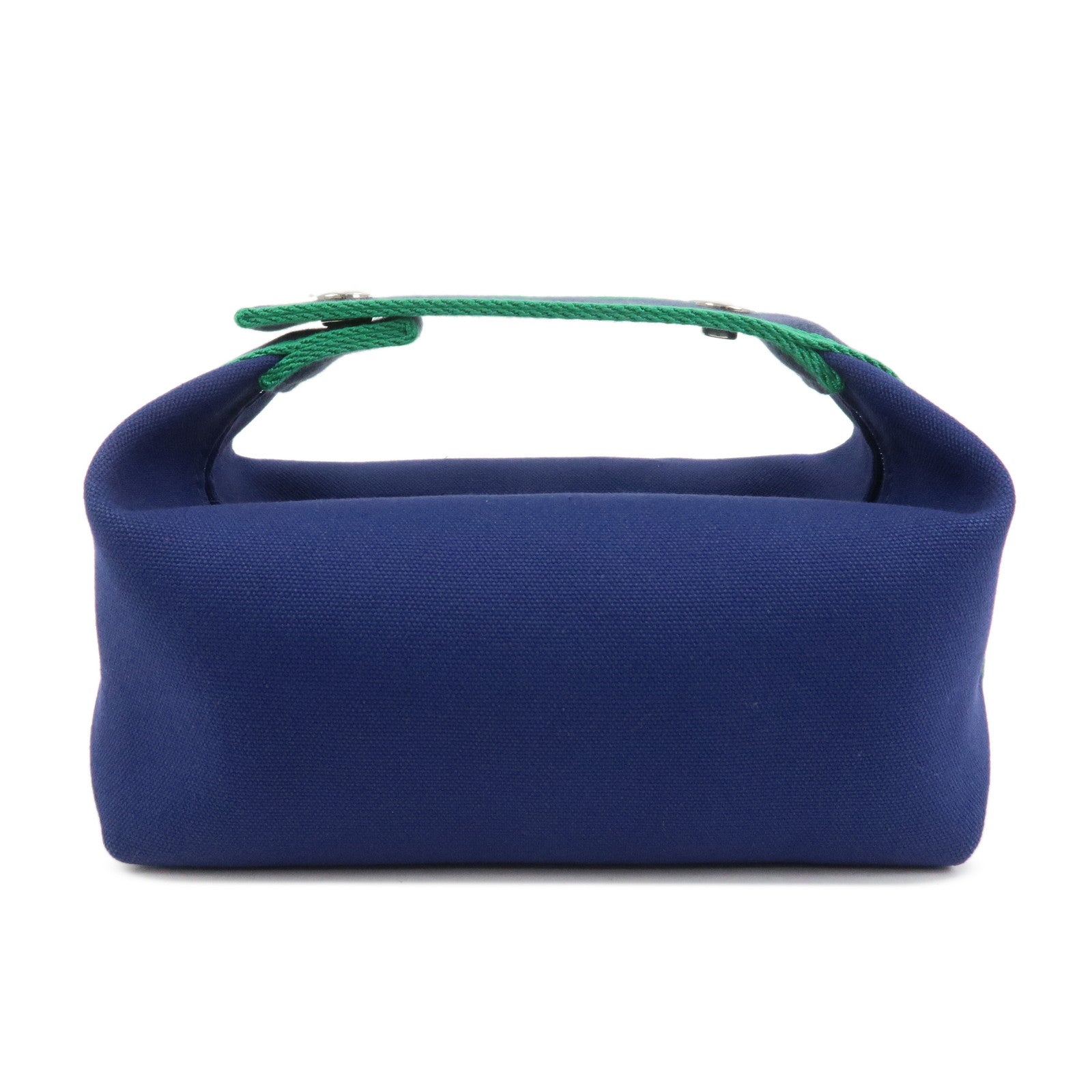 HERMES Bride A Brac PM Canvas Leather Hand Bag Pouch Navy Green