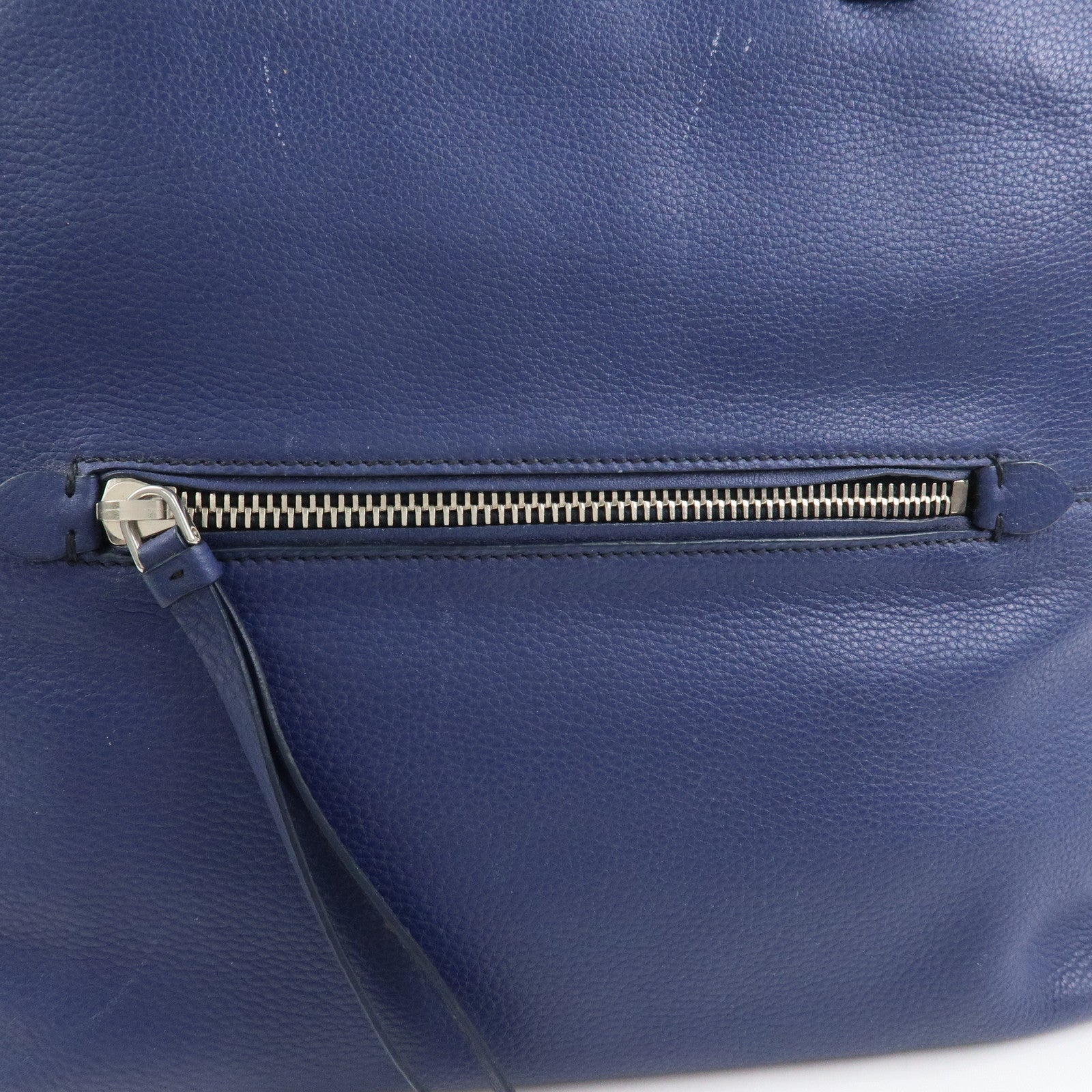 MIU MIU Logo Madras Leather Tote Bag Shoulder Bag Hand Bag Blue