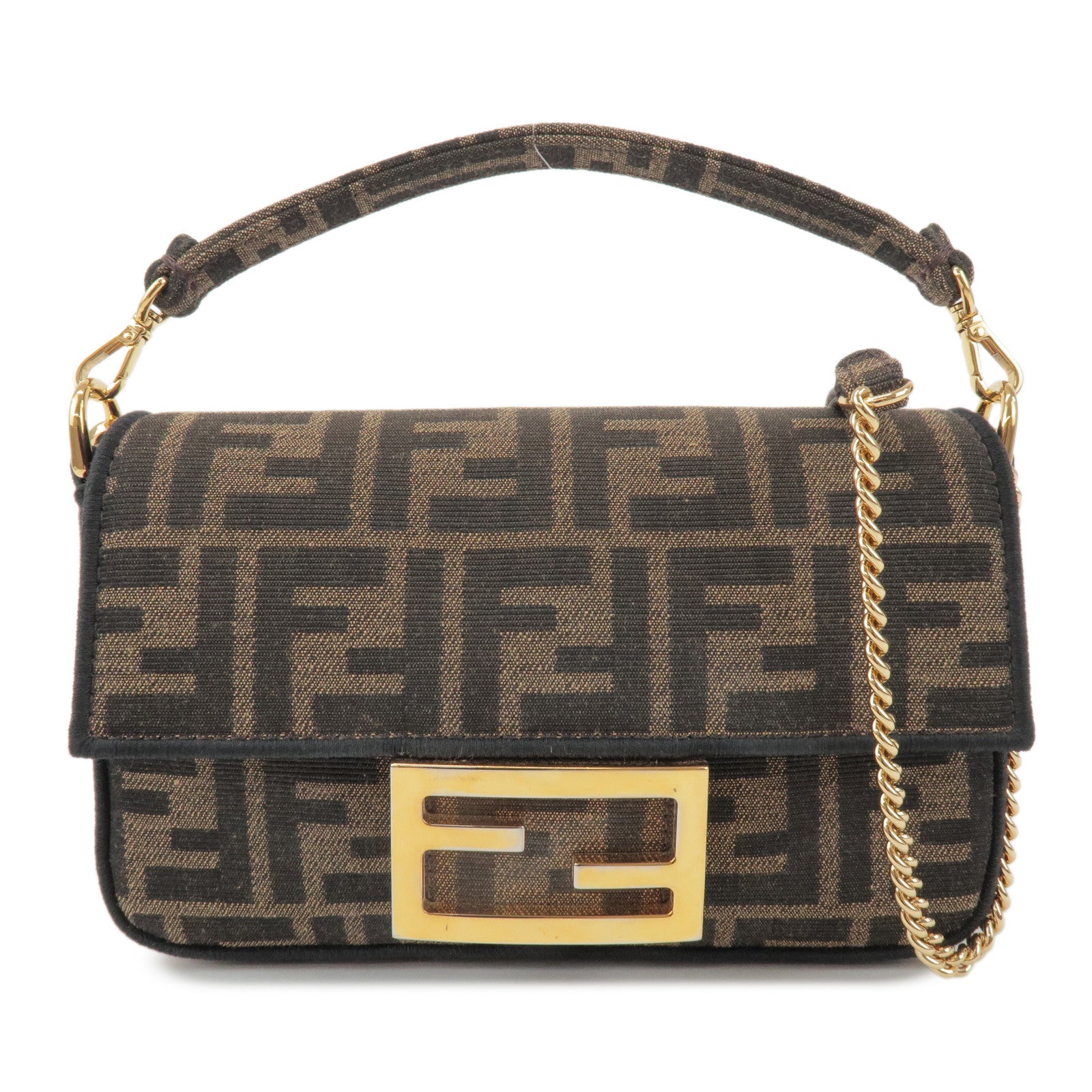 FENDI Baguette Mini Zucca Canvas 2Way Shoulder Bag Brown 8BS017