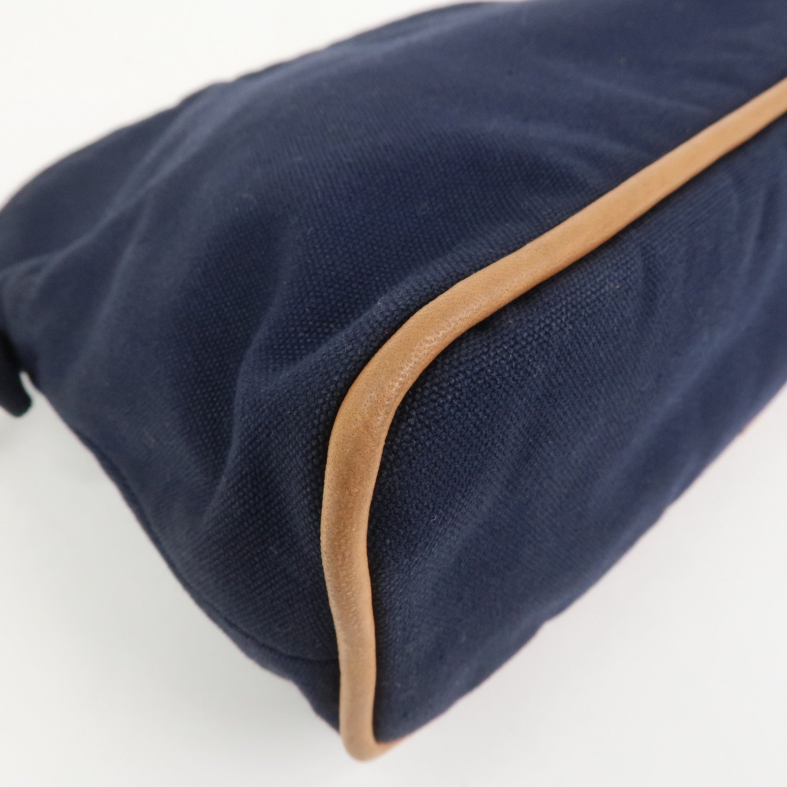 HERMES Canvas Leather Bolide Pouch MM Cosmetic Pouch Navy