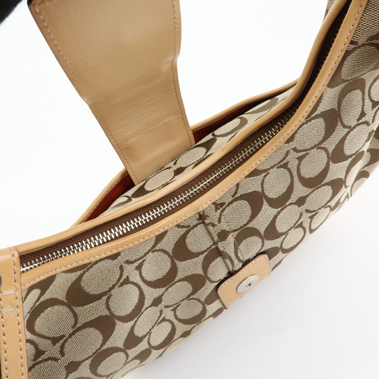 COACH Signature Canvas Leather Shoulder Bag Hand Bag Beige