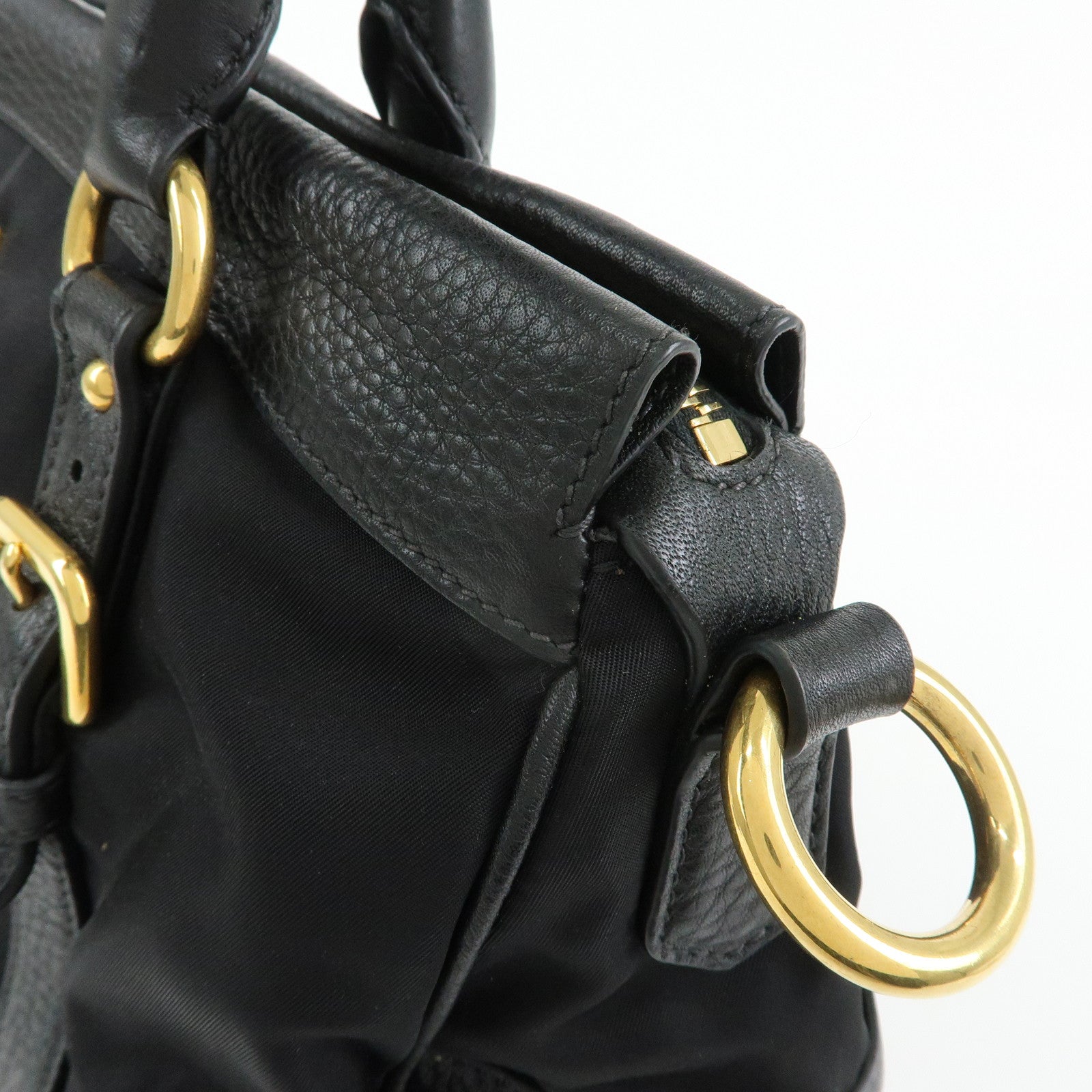 PRADA Nylon Leather 2Way Bag Hand Bag Shoulder Bag Black BT2032