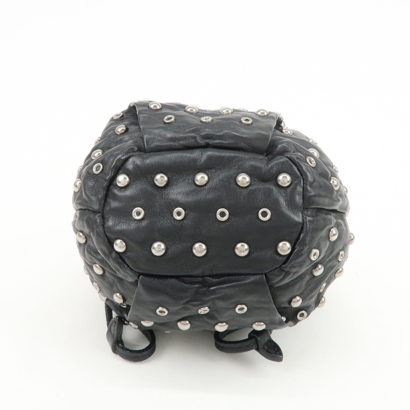 PRADA Studs Leather Drawstring Bag Cosmetic Pouch Black