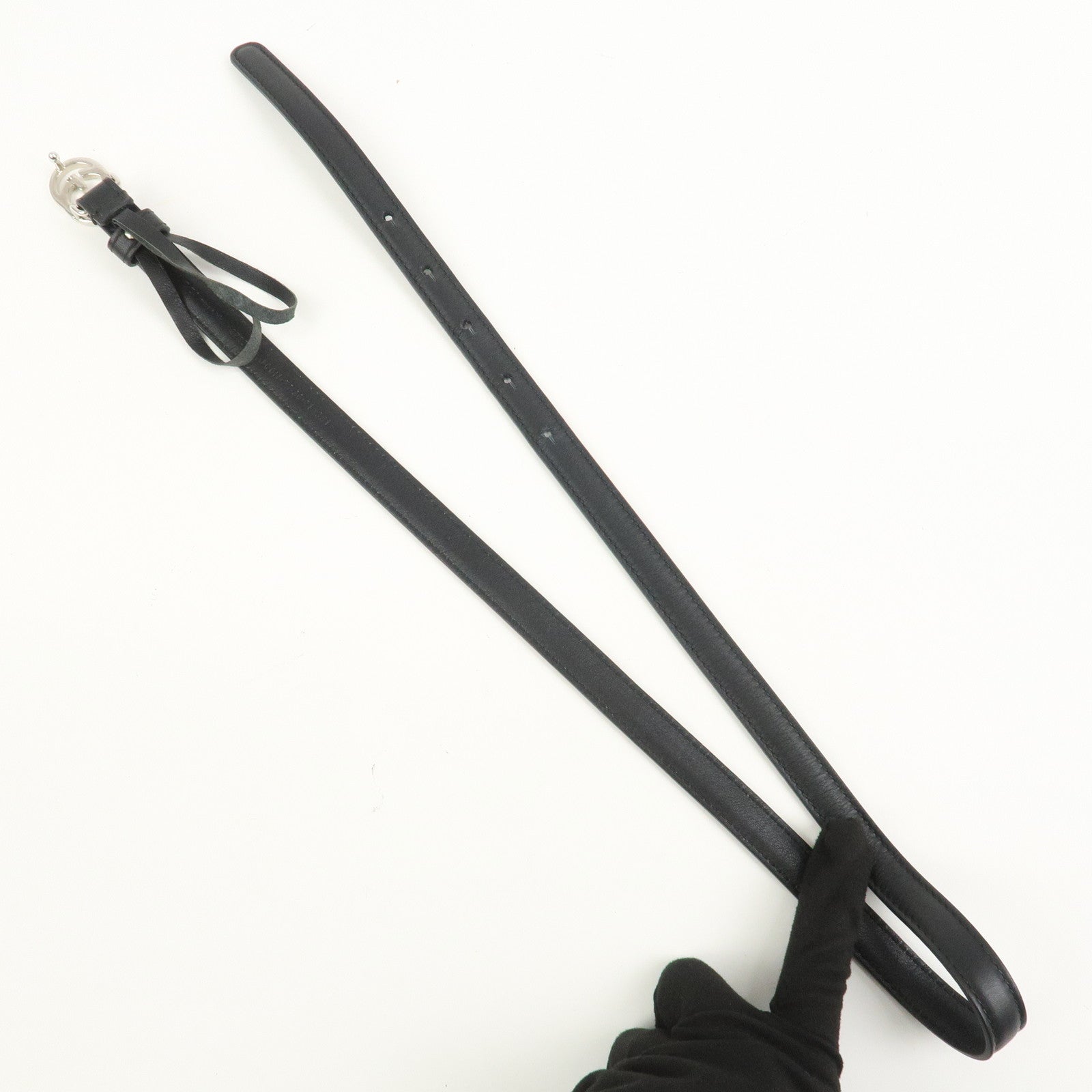 GUCCI Interlocking G Leather Belt Black Silver  69-79cm 214351