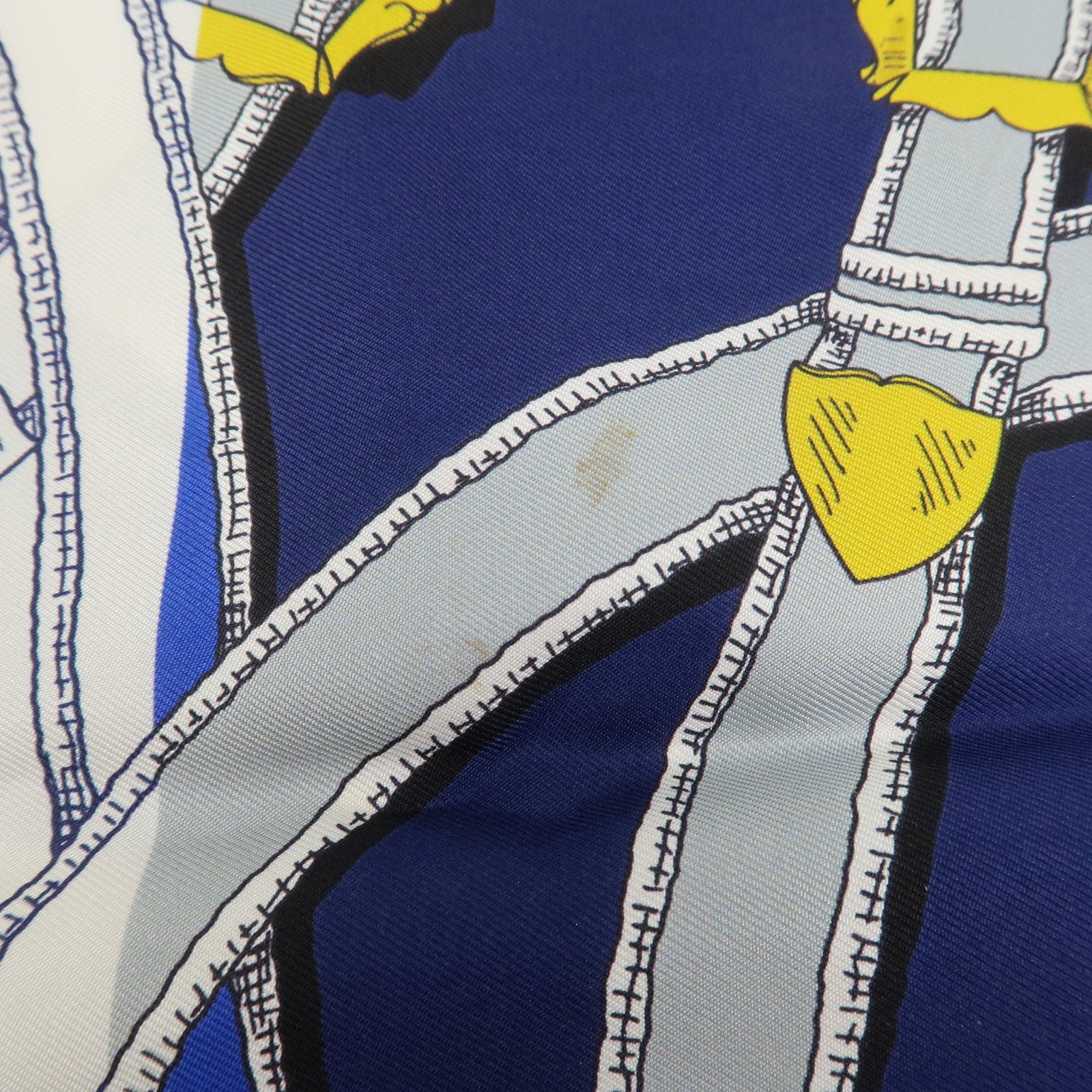 HERMES Maxi Twilly Silk 100% Scarf L'INSTRVCTION DV ROY Blue White