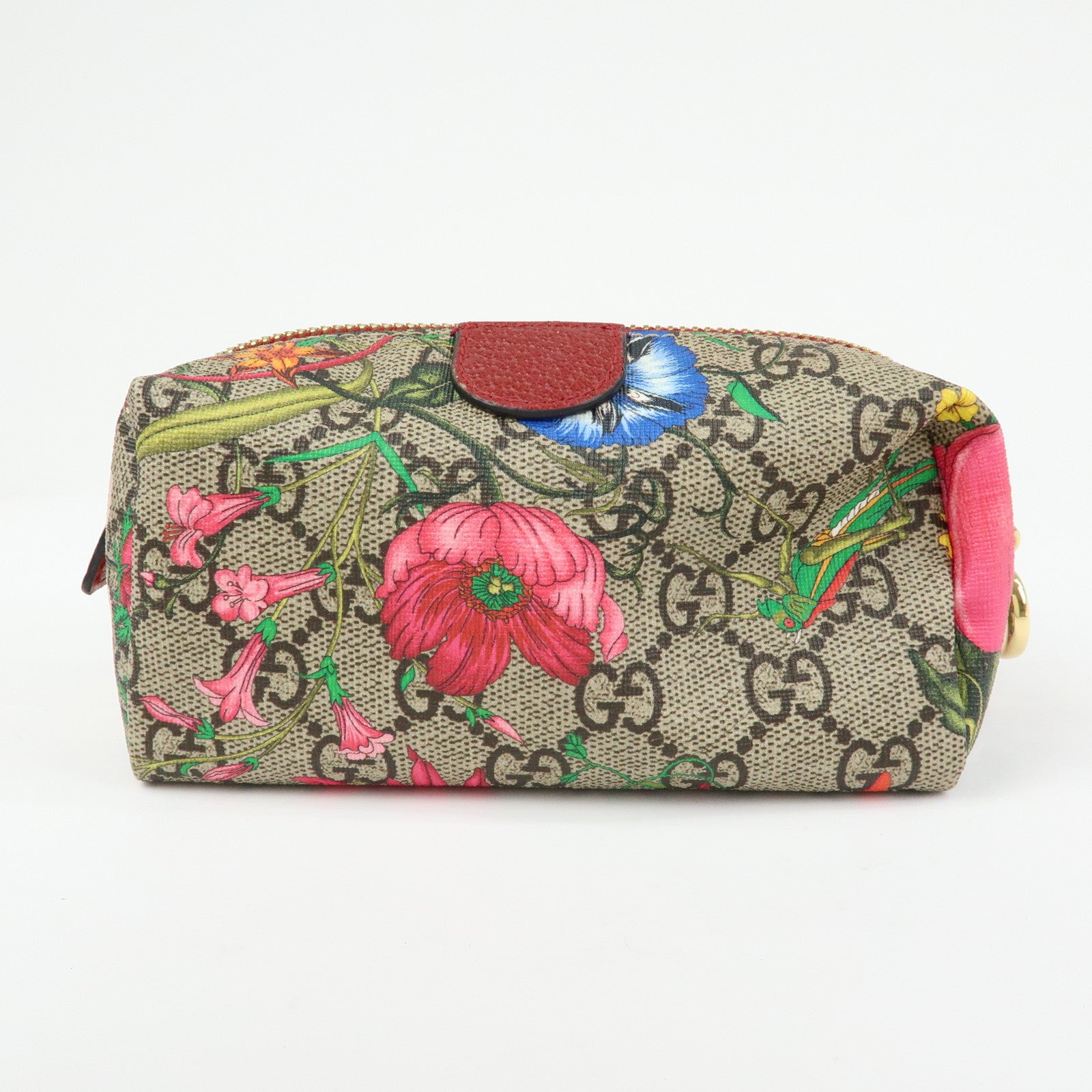 GUCCI GG Marmont Flora GG Supreme Cosmetic Pouch Beige Red 548394