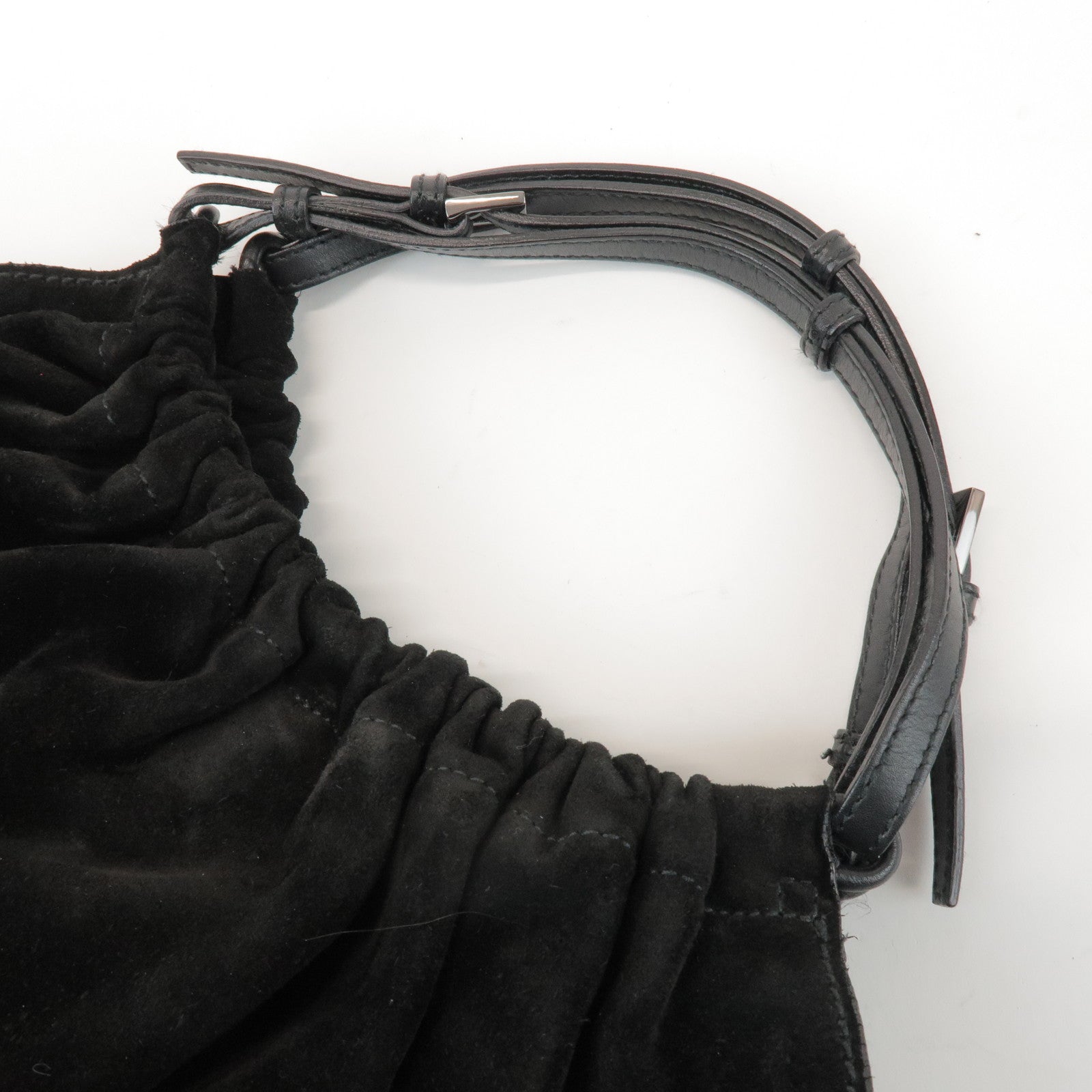GUCCI Suede Leather Hand Bag Shoulder Bag Black 0014335