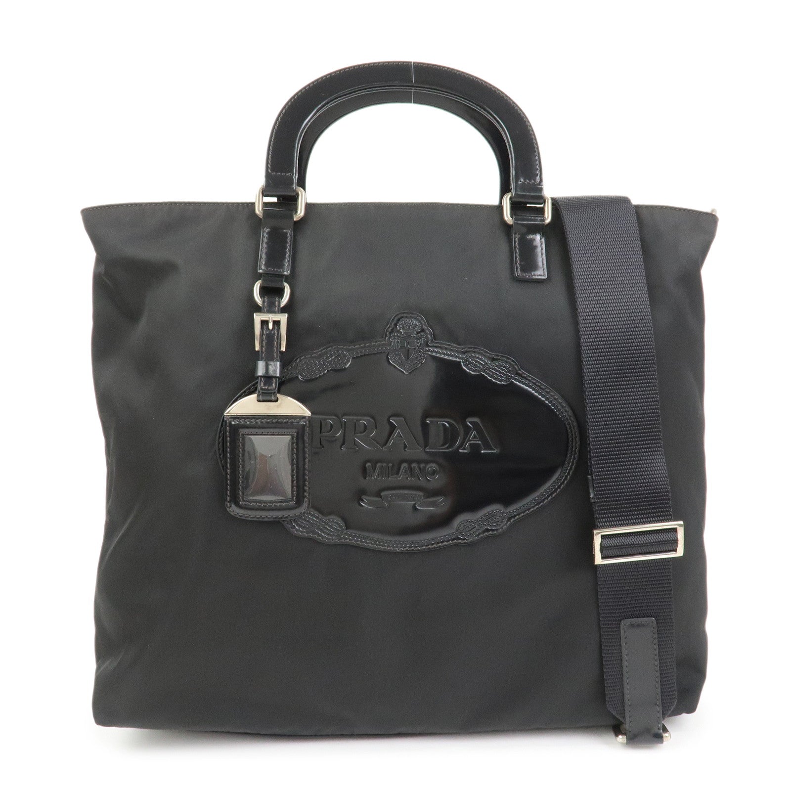 PRADA Nylon Patent Leather 2Way Bag Shoulder Bag Black BN1106