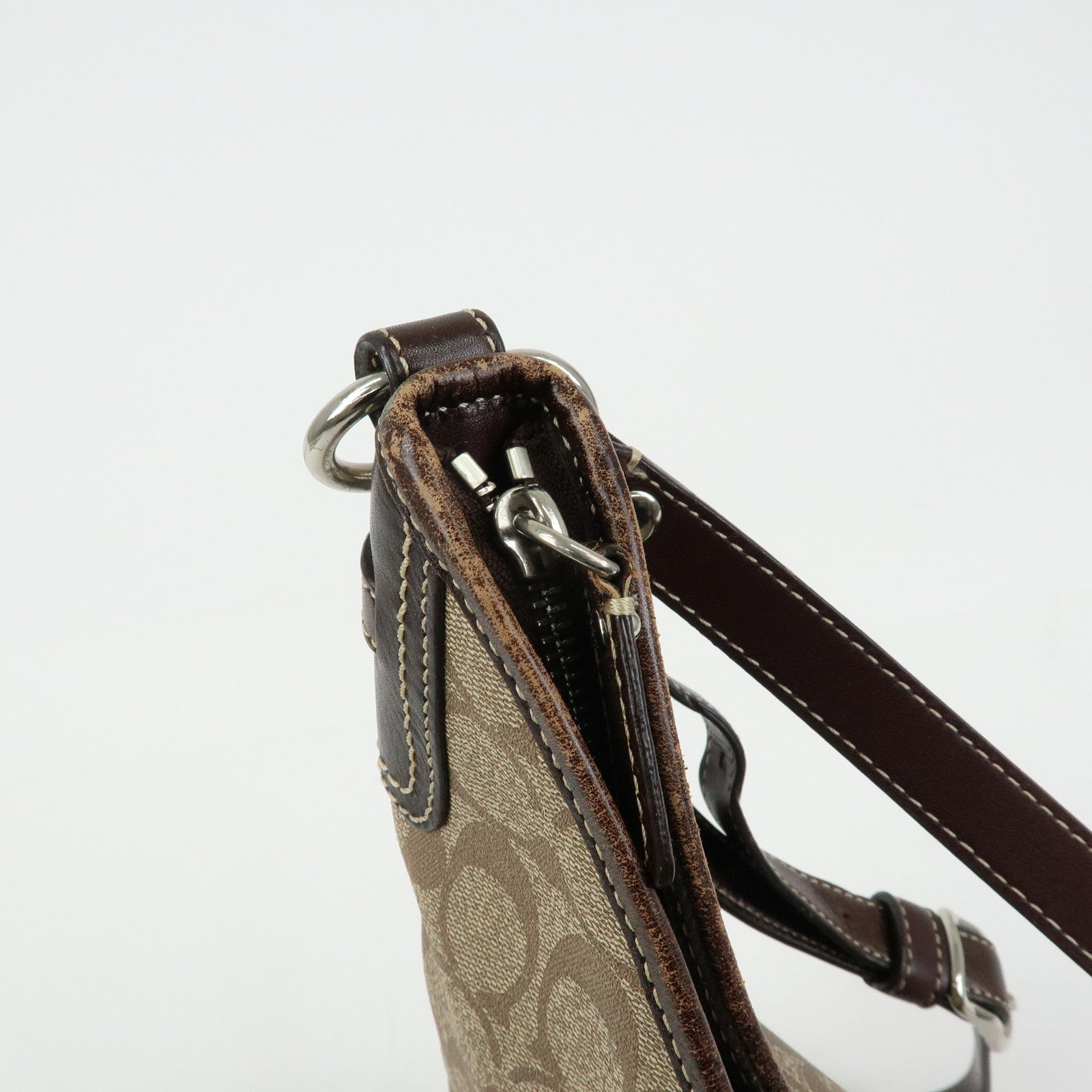 COACH Signature Set of 2 Canvas Leather Shoulder Bag Brown White